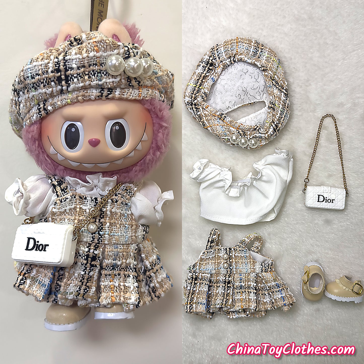 LABUBU 17cm Les Monstres Peluche Poupée Vêtements Rich Guy Femme Fille GG Costume PAS DE JOUET