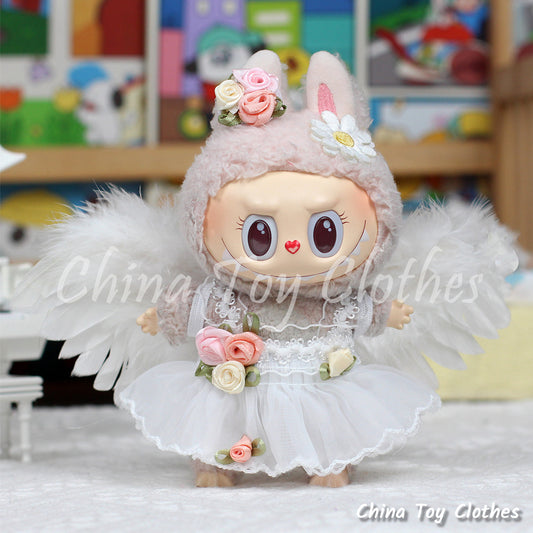 LABUBU 17cm The Monsters Plush Doll Replacing Clothes Korea Style Wedding Dress