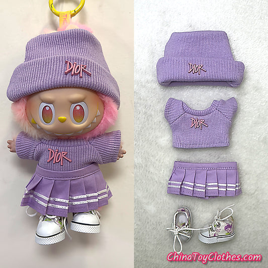 LABUBU 17cm The Monsters Plush Doll Handmade Cute Purple DD Sweater Glasses NO TOY