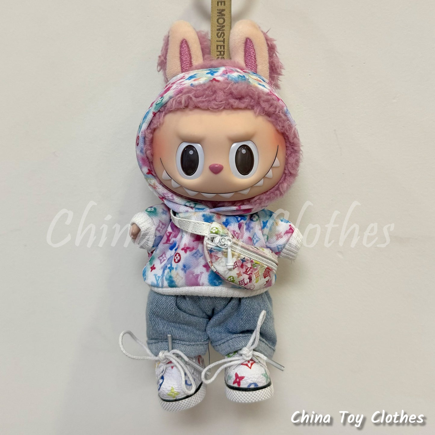 LABUBU 17cm 7inch The Monsters Plush Doll Replacing Clothes VV Tie Dye Fashion Hoodie Outfit NO TOY