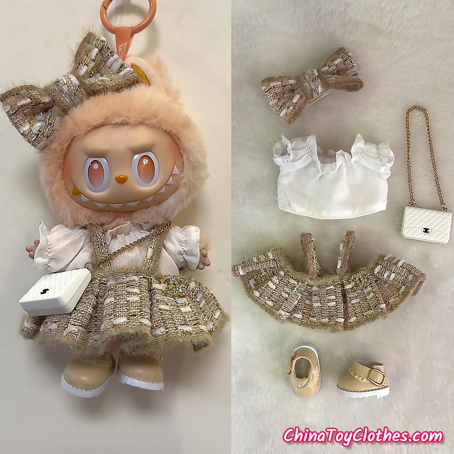 LABUBU 17 公分怪獸毛絨娃娃衣服富婆女孩 GG 套裝無玩具