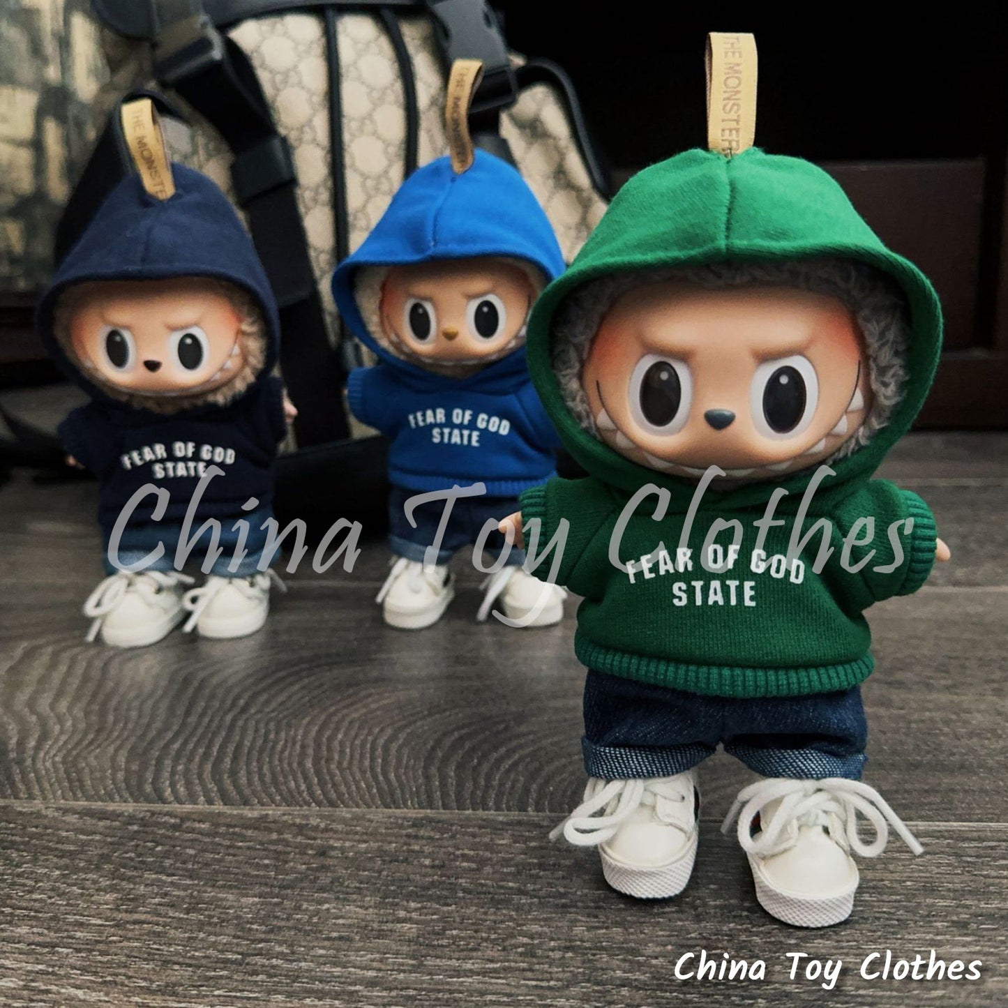 LABUBU 17cm 7inch The Monsters Plush Doll Replacing Clothes Fear Leisure Hoodie Jeans  NO TOY