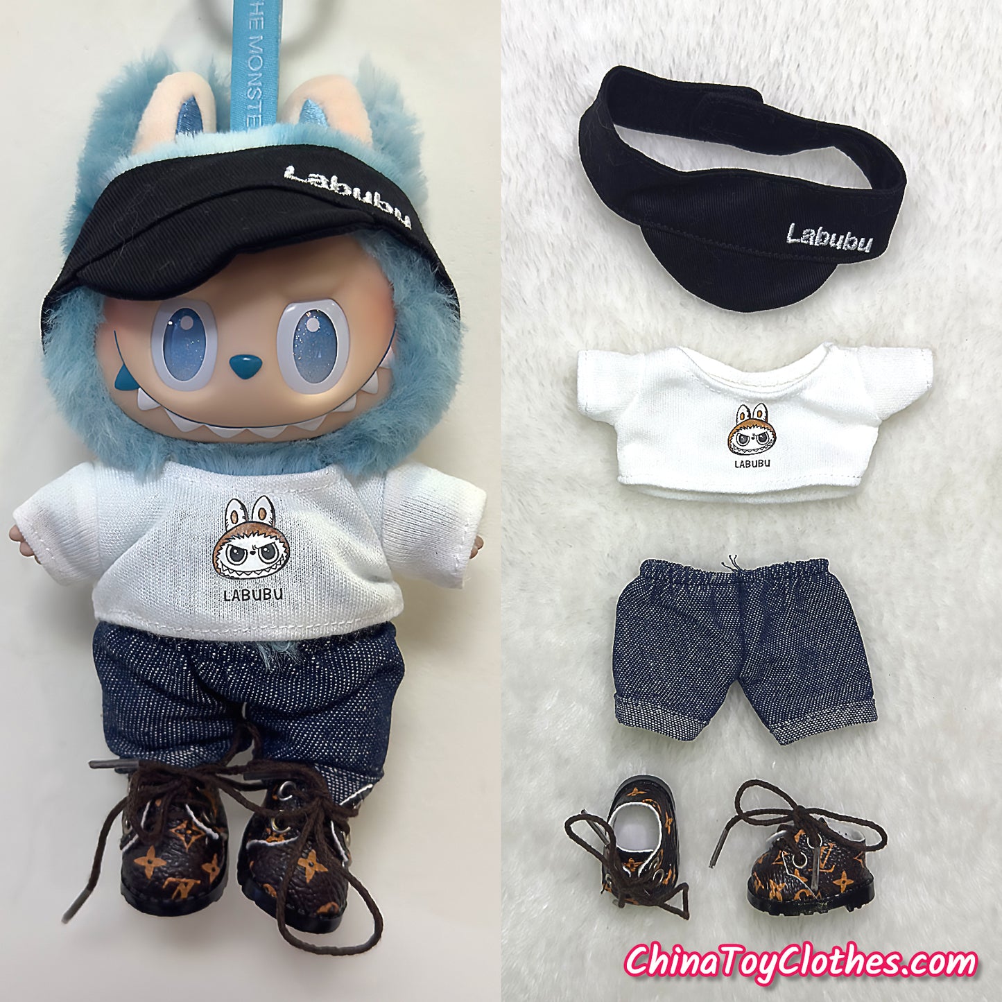 LABUBU 17 公分怪獸毛絨娃娃衣服富婆女孩 GG 套裝無玩具