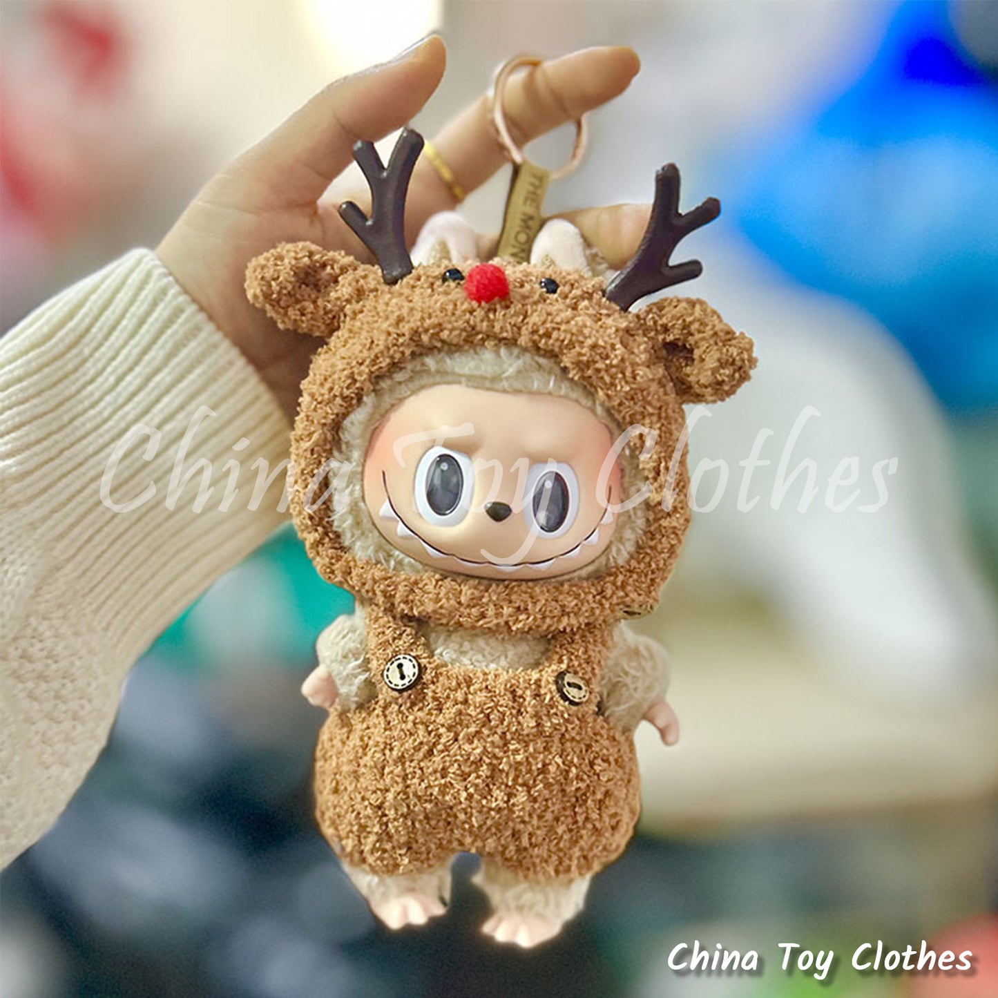 LABUBU 17cm The Monsters Plush Doll Clothes Adorable Brown Cloud Cotton Rudolph the Deer NO TOY