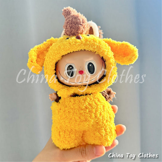 LABUBU 17cm The Monsters Plush Doll Clothes Lovely Yellow Pom Pom Purin Outfit NO TOY