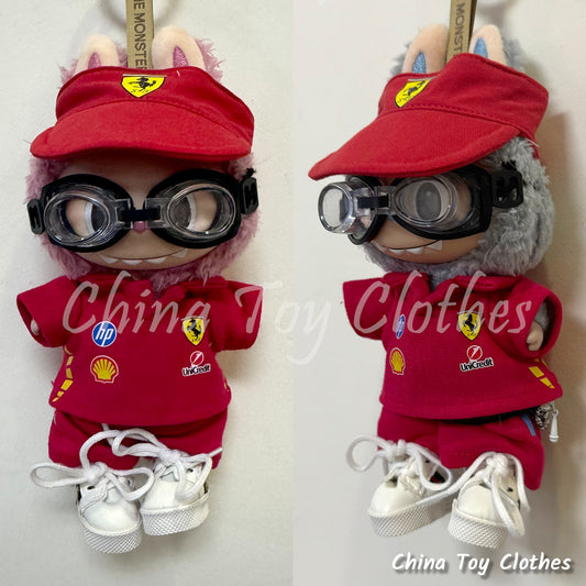 LABUBU 17cm 7inch The Monsters Plush Doll Replacing Clothes Car Racing Red Outfit NO TOY
