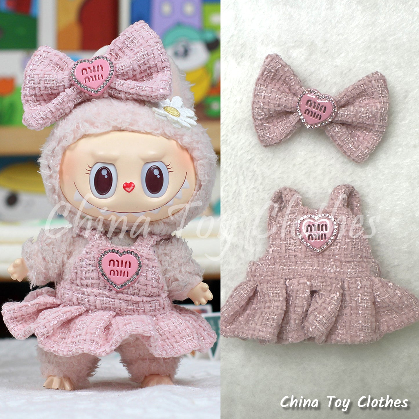 LABUBU 17cm The Monsters Plush Doll Handmade Clothes Elegant Lady Pink Fashion Skirt NO TOY