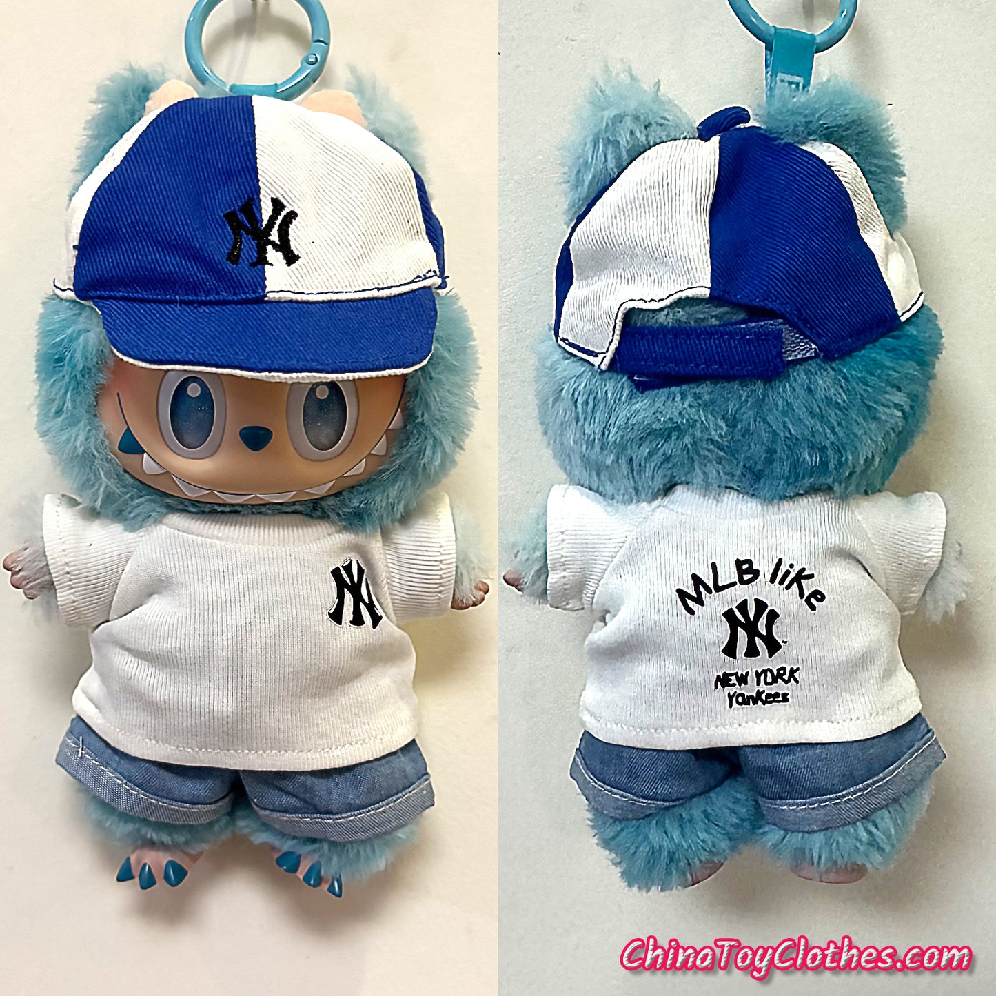 LABUBU 17cm The Monsters Plush Doll Replacing Clothes Baseball T-Shirt and Cap Leisure Sportswear Outfit NO TOY