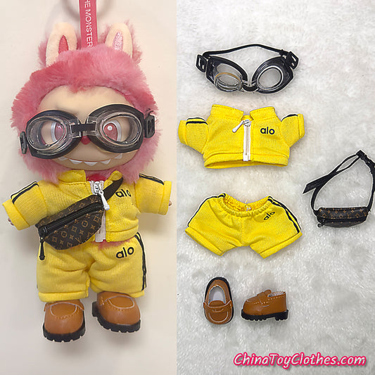 LABUBU 17cm The Monsters Plush Doll Replacing Clothes Yellow Yoga Leisure Sportswear Outfit NO TOY