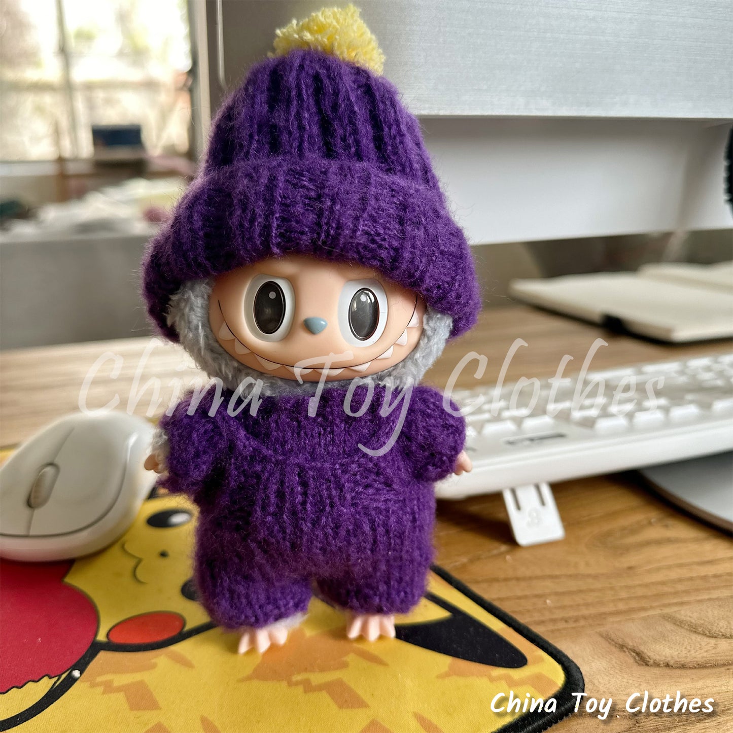 LABUBU 17cm Les Monstres Peluche Poupée Vêtements Mystérieux Violet Mode Tricot Costume PAS DE JOUET