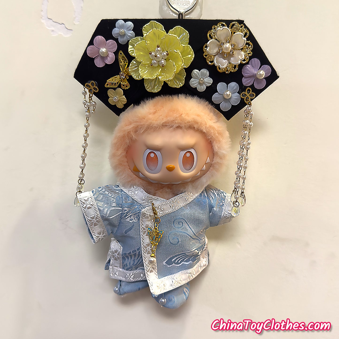 LABUBU 17cm The Monsters Plush Doll Handmade Clothes Cute Light Blue Traditional Qing Dynasty Princess Outfit NO TOY