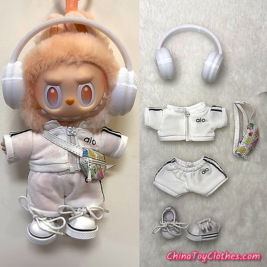 LABUBU 17cm The Monsters Plush Doll Replacing Clothes White Yoga Leisure Sportswear Outfit NO TOY