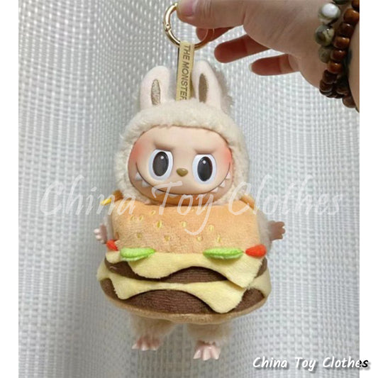 LABUBU 17cm The Monsters Plush Doll Clothes Adorable Hamburger Outfit NO TOY