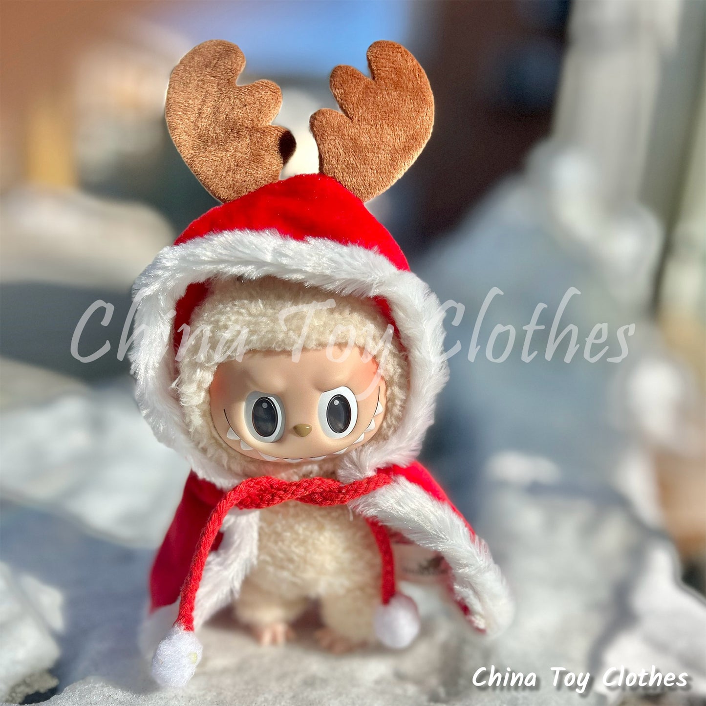 LABUBU 17cm The Monsters Plush Doll Clothes Adorable Rudolph the Deer Christmas Cloak NO TOY