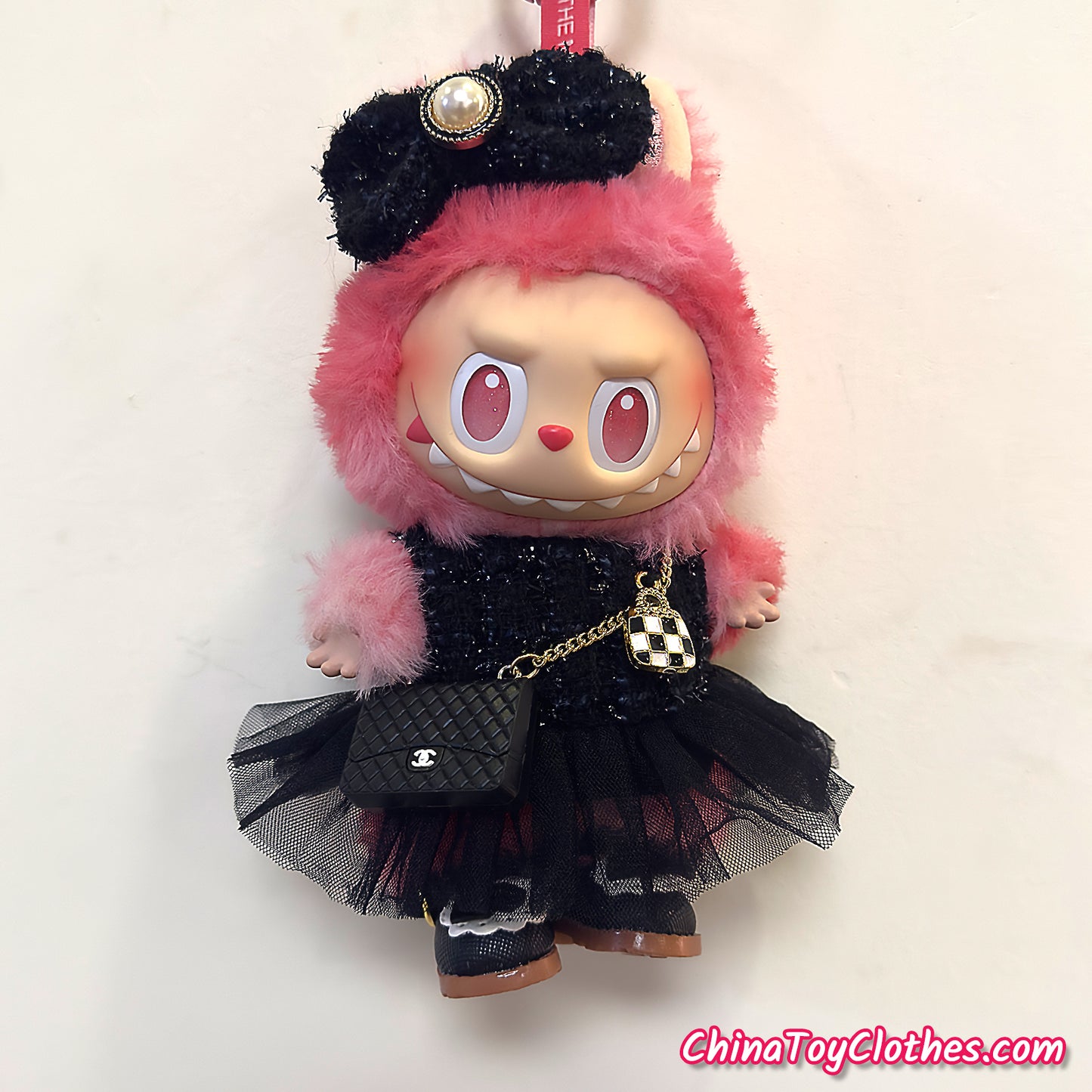 LABUBU 17cm The Monsters Plush Doll Handmade Clothes Elegant Black CC Lady Fashion Outfit NO TOY