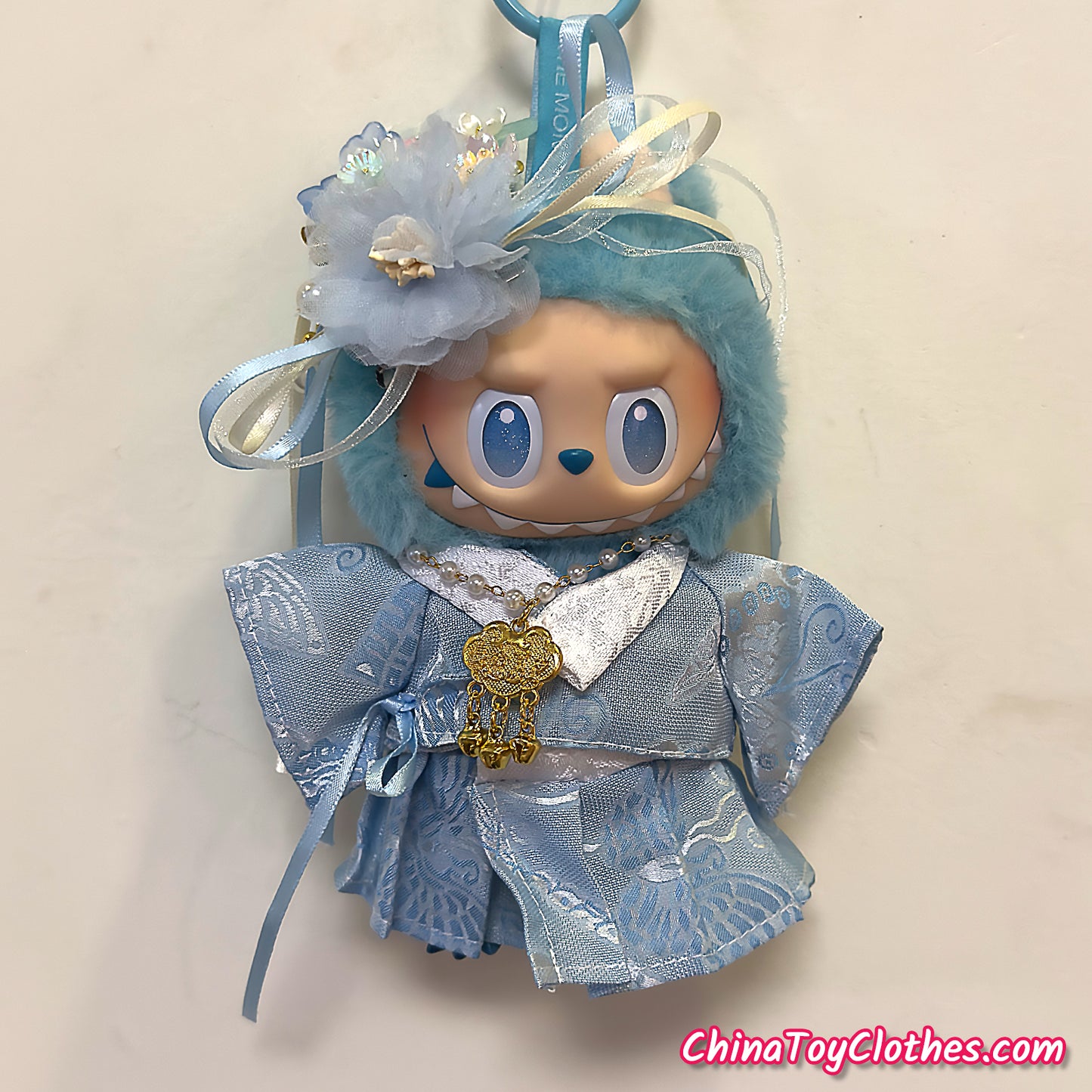 LABUBU 17cm The Monsters Plush Doll Handmade Clothes Blue Traditonal Han Dynasty Outfit NO TOY