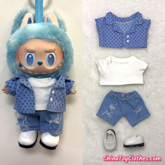 LABUBU 17cm The Monsters Plush Doll Replacing Clothes Gentle Man Leisure Suit Ripped Jeans NO TOY