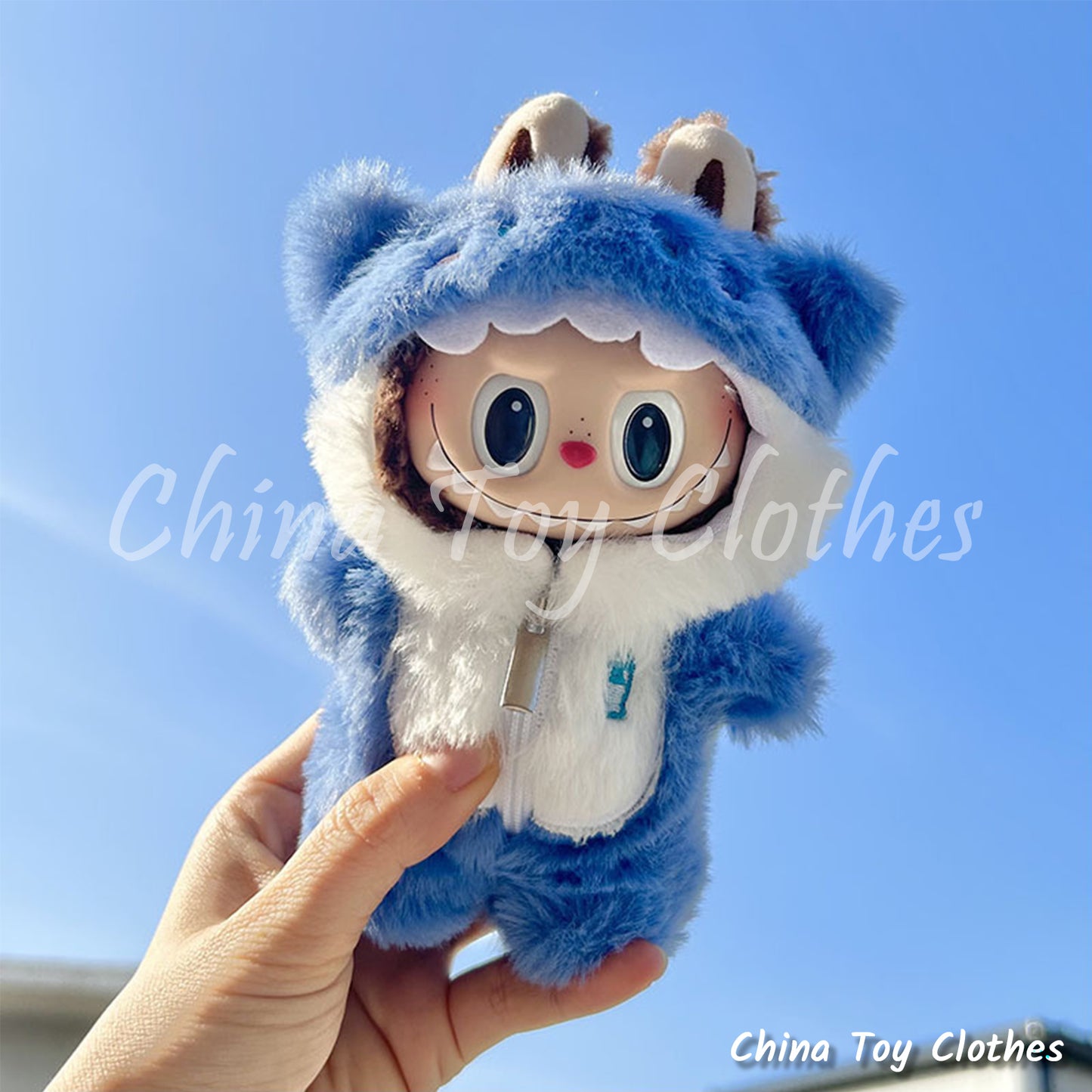 LABUBU 17cm The Monsters Plush Doll Clothes Adorable Blue Gura Sharky Suit NO TOY