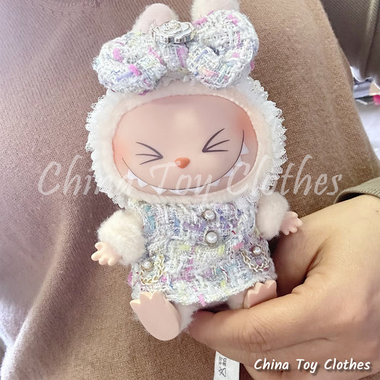 LABUBU 17cm The Monsters Plush Doll Clothes Rich Girl White Chanel Fashion Style NO TOY