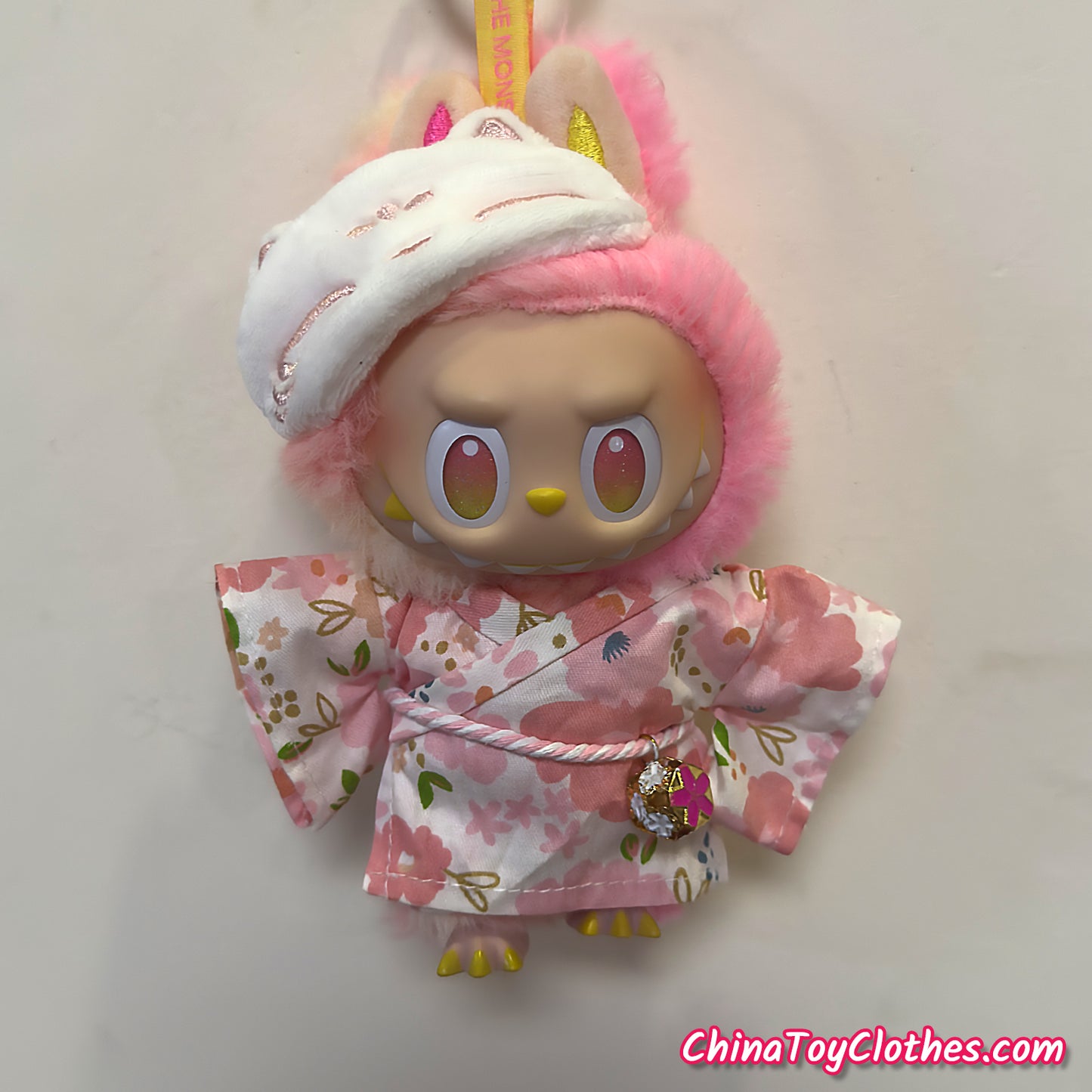 LABUBU 17cm The Monsters Plush Doll Handmade Clothes Cute Pink Comic Outfit with Mask NO TOY