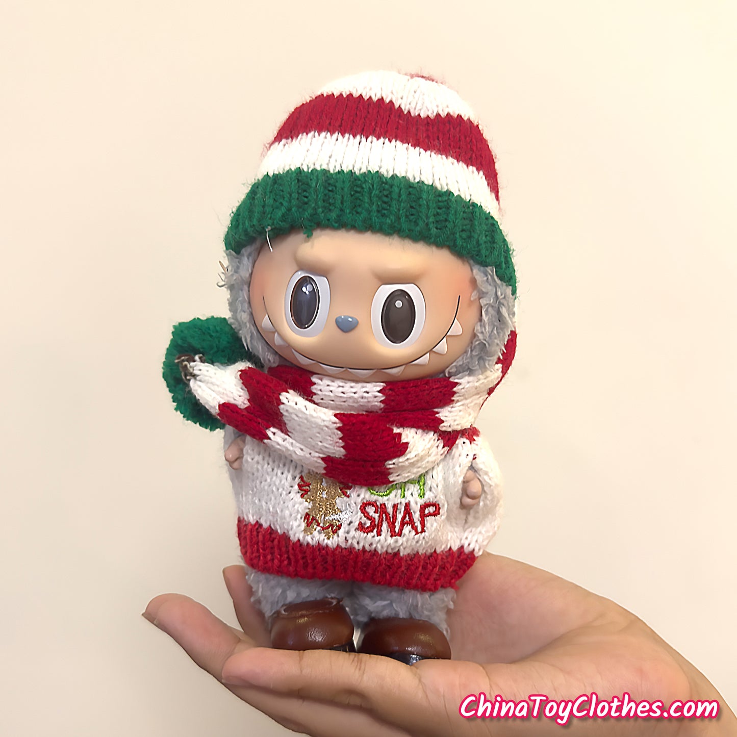 LABUBU 17cm The Monsters Plush Doll Handmade Clothes Cute Christmas Sweater NO TOY