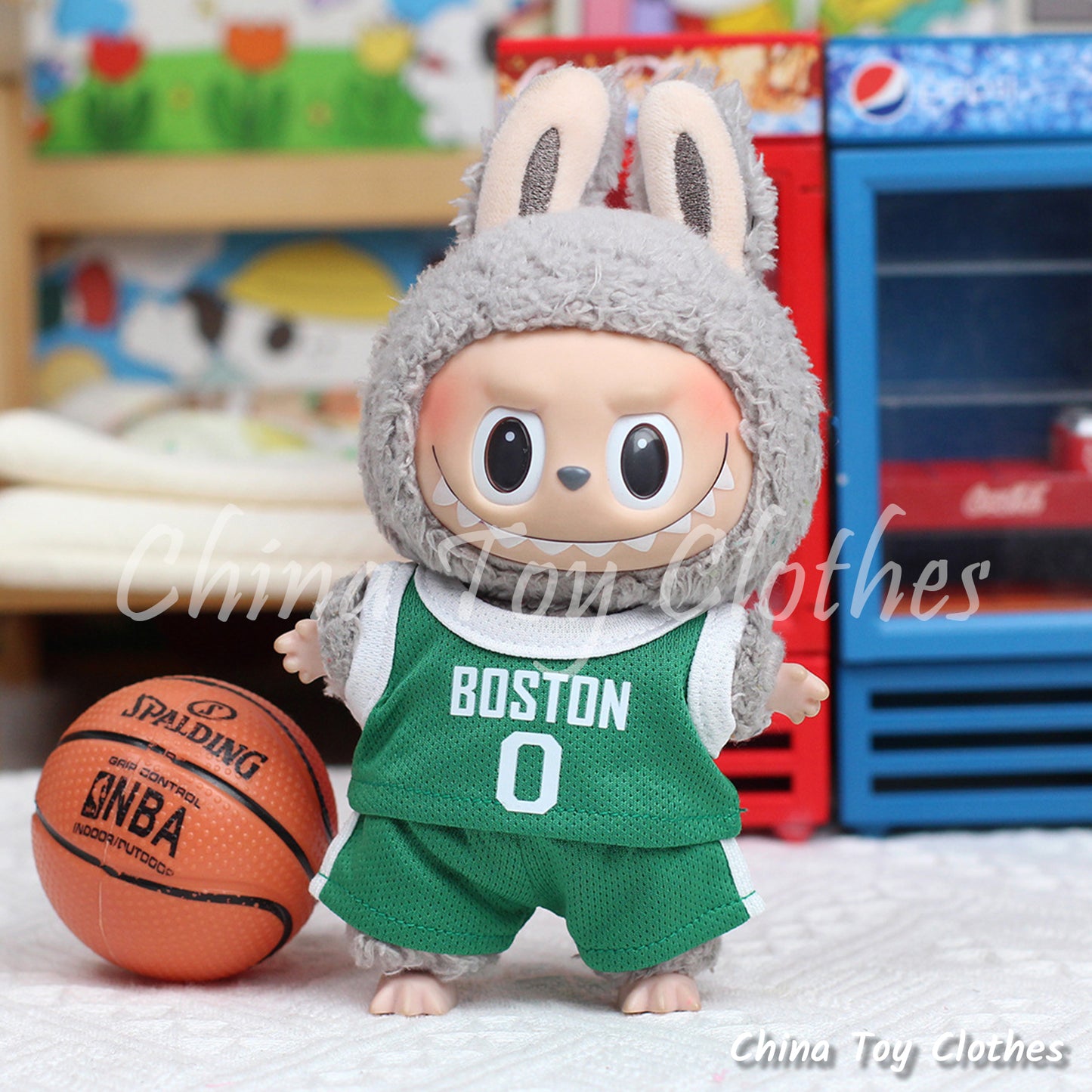 LABUBU 17cm 7inches The Monsters Plush Doll Clothes Boston 0 Basketball Sportsware Jersey O TOY