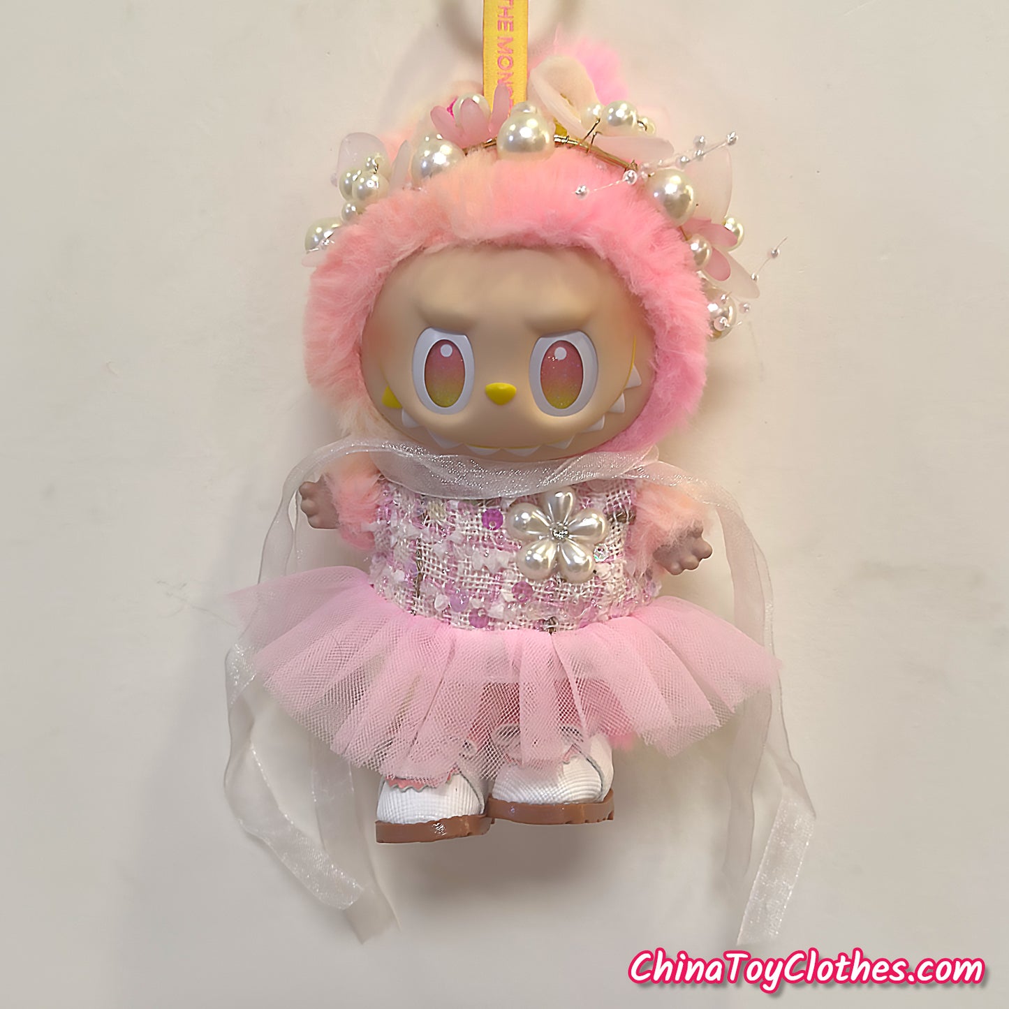 LABUBU 17cm The Monsters Plush Doll Handmade Clothes Pink Adorable Princess Dress NO TOY