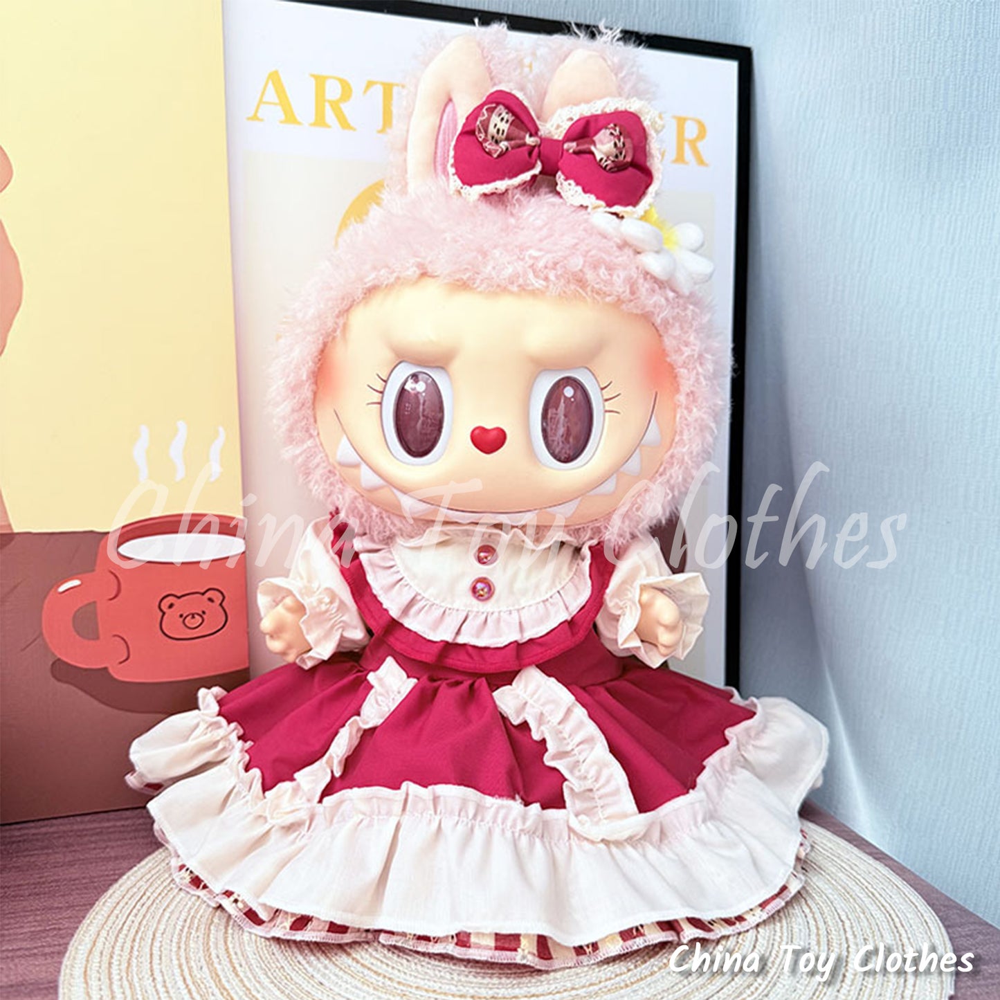 LABUBU 38cm 15inch The Monsters Plush Doll Clothes Handmade Red Princess Lolita Dress NO TOY