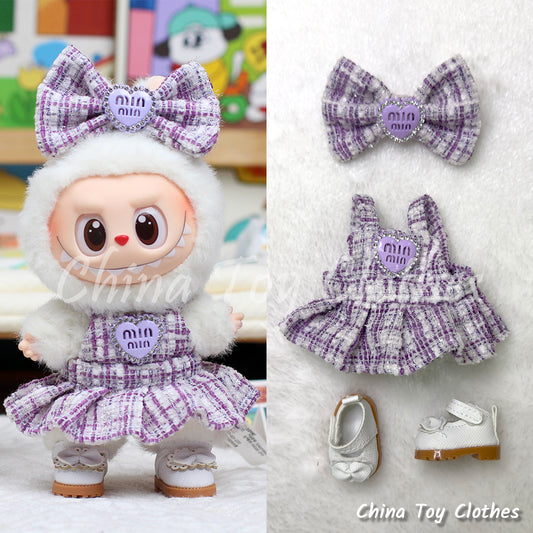 LABUBU 17cm The Monsters Plush Doll Handmade Clothes Elegant Lady Purple Fashion Skirt NO TOY