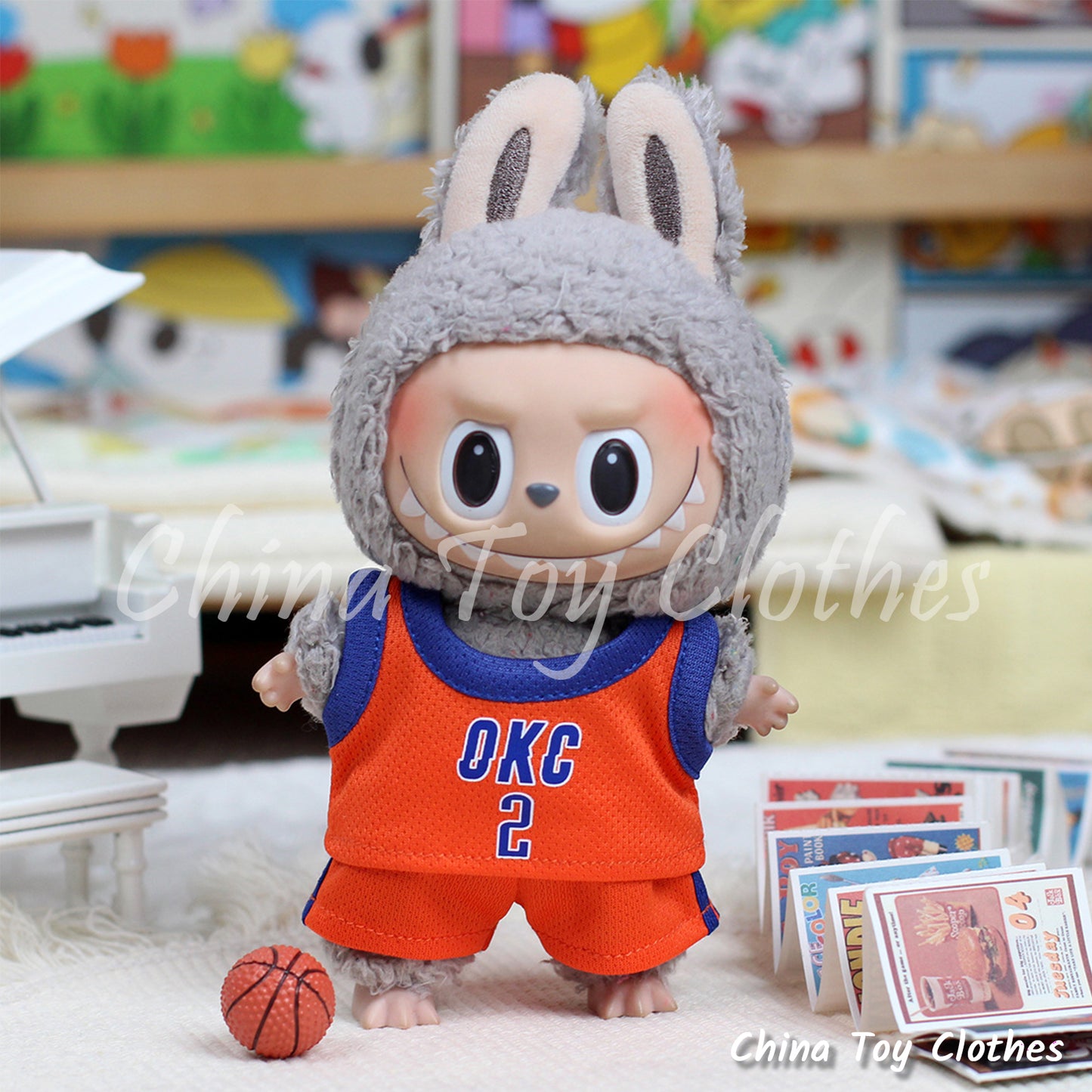 LABUBU 17cm The Monsters Plush Doll Clothes OKC Oklahoma City Thunder OCT NO. 2 Basketball Sportsware Jersey NO TOY