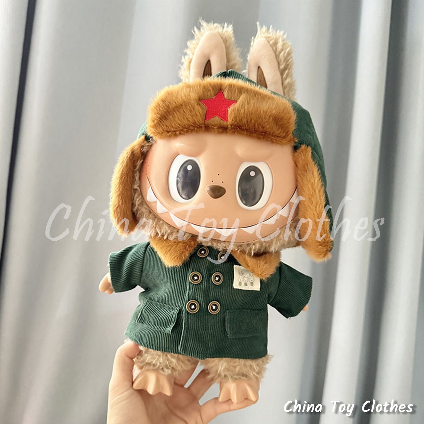 LABUBU 38cm 15inch The Monsters Plush Doll Clothes Handmade Handsome Military Coat Lei Feng Outfit NO TOY
