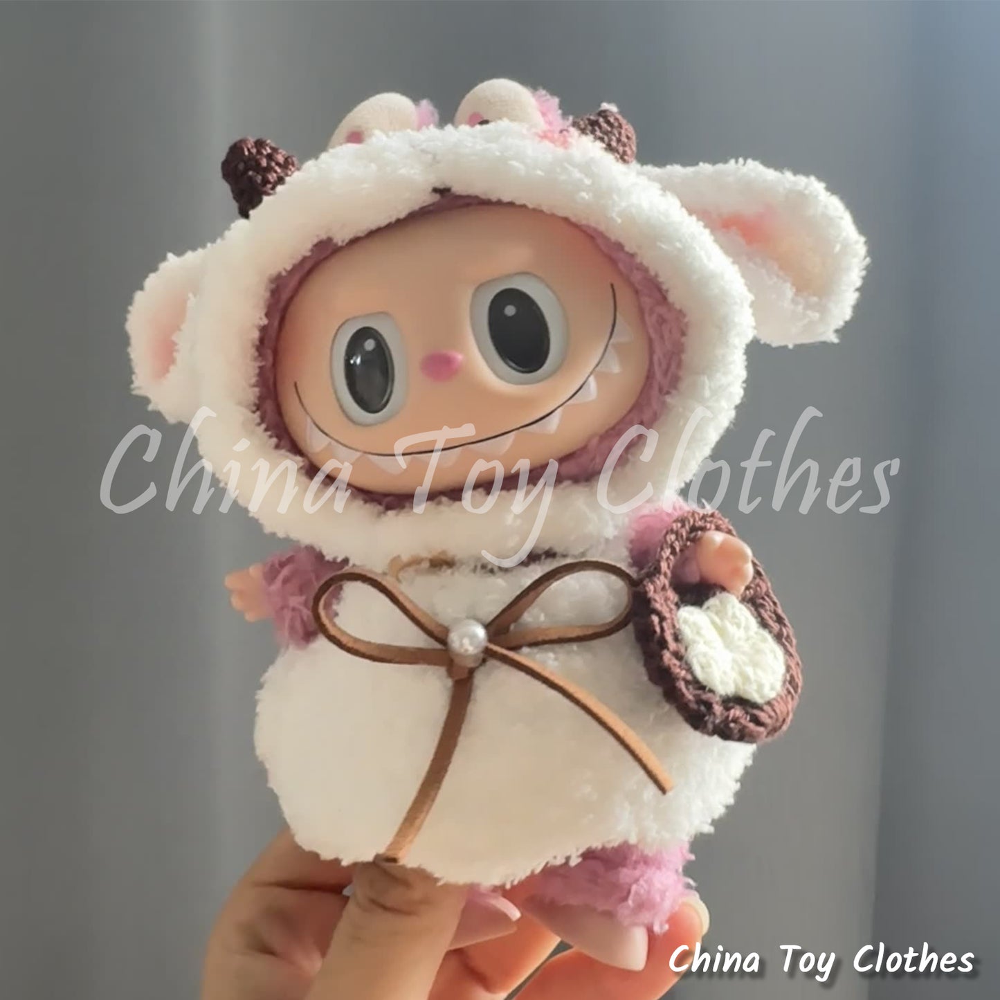 LABUBU 17cm The Monsters Plush Doll Clothes Adorable Cloud Cotton Little Lamb with Bag NO TOY