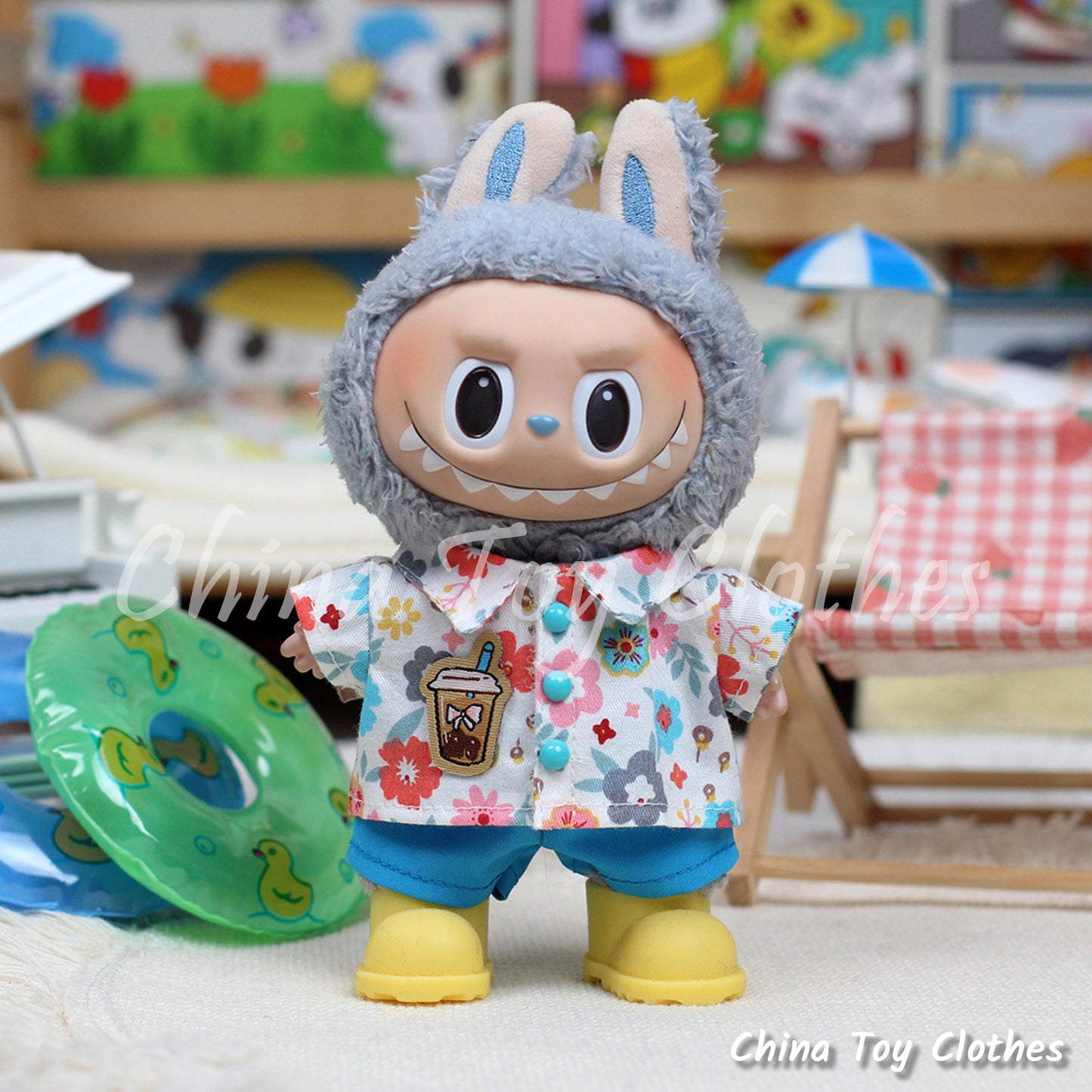 LABUBU 17cm The Monsters Plush Doll Handmade Clothes Lovely Gentelman Leisure Summer Outfit NO TOY