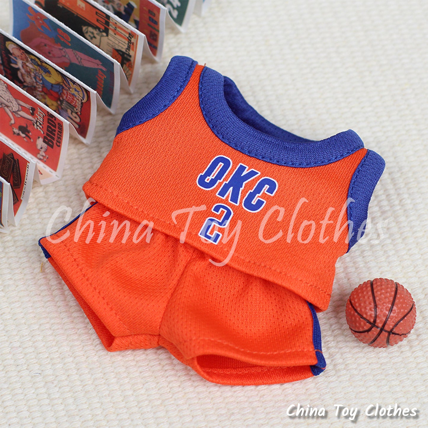 LABUBU 17cm The Monsters Plush Doll Clothes OKC Oklahoma City Thunder OCT NO. 2 Basketball Sportsware Jersey NO TOY