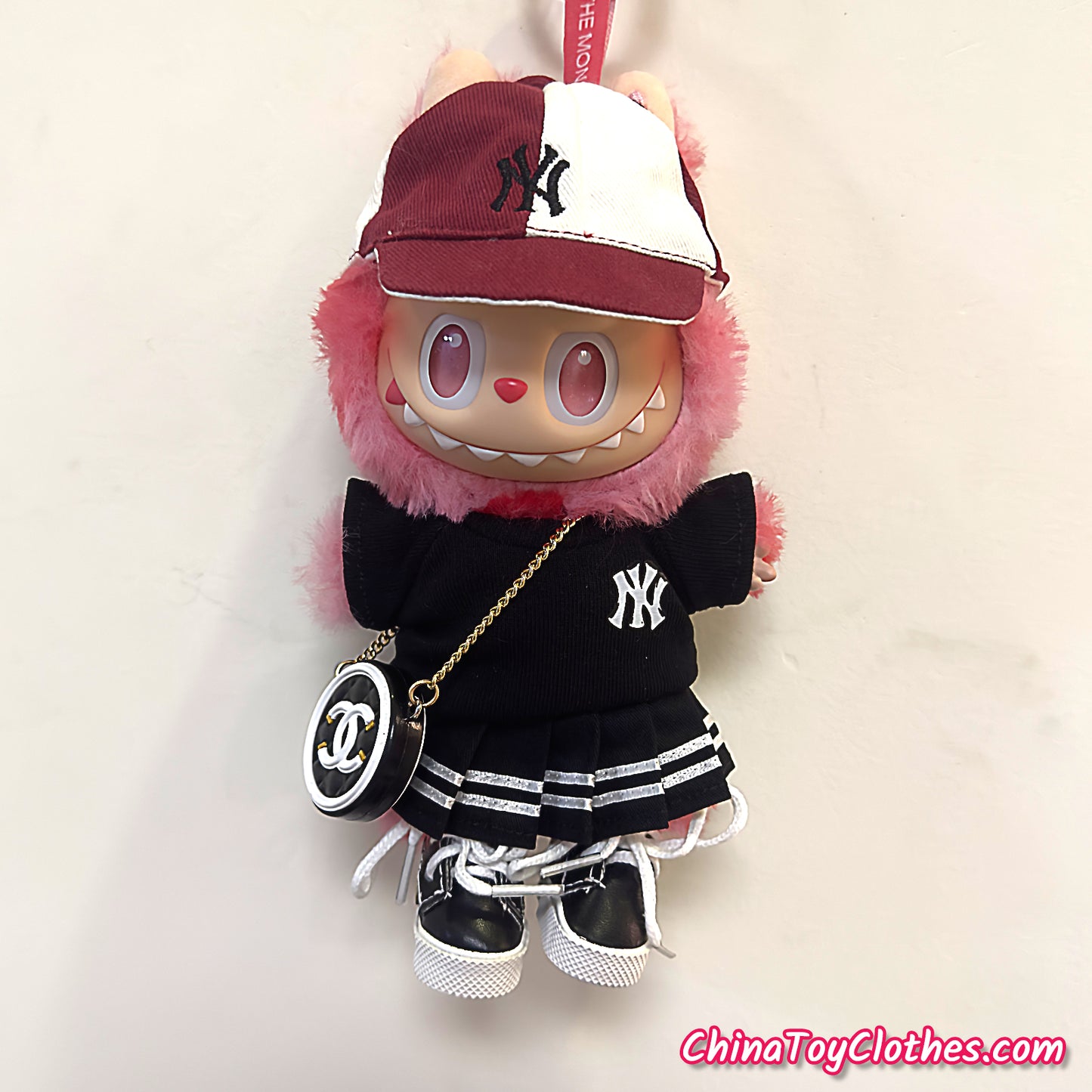 LABUBU 17cm The Monsters Plush Doll Replacing Clothes Baseball T-Shirt and Cap Leisure Sportswear Outfit NO TOY