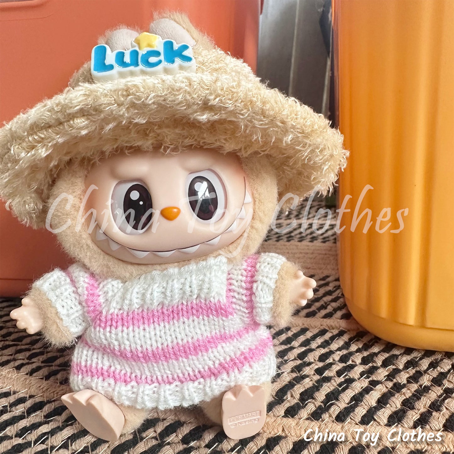 LABUBU 17cm The Monsters Plush Doll Clothes Adorable Yellow Luck Hat NO TOY