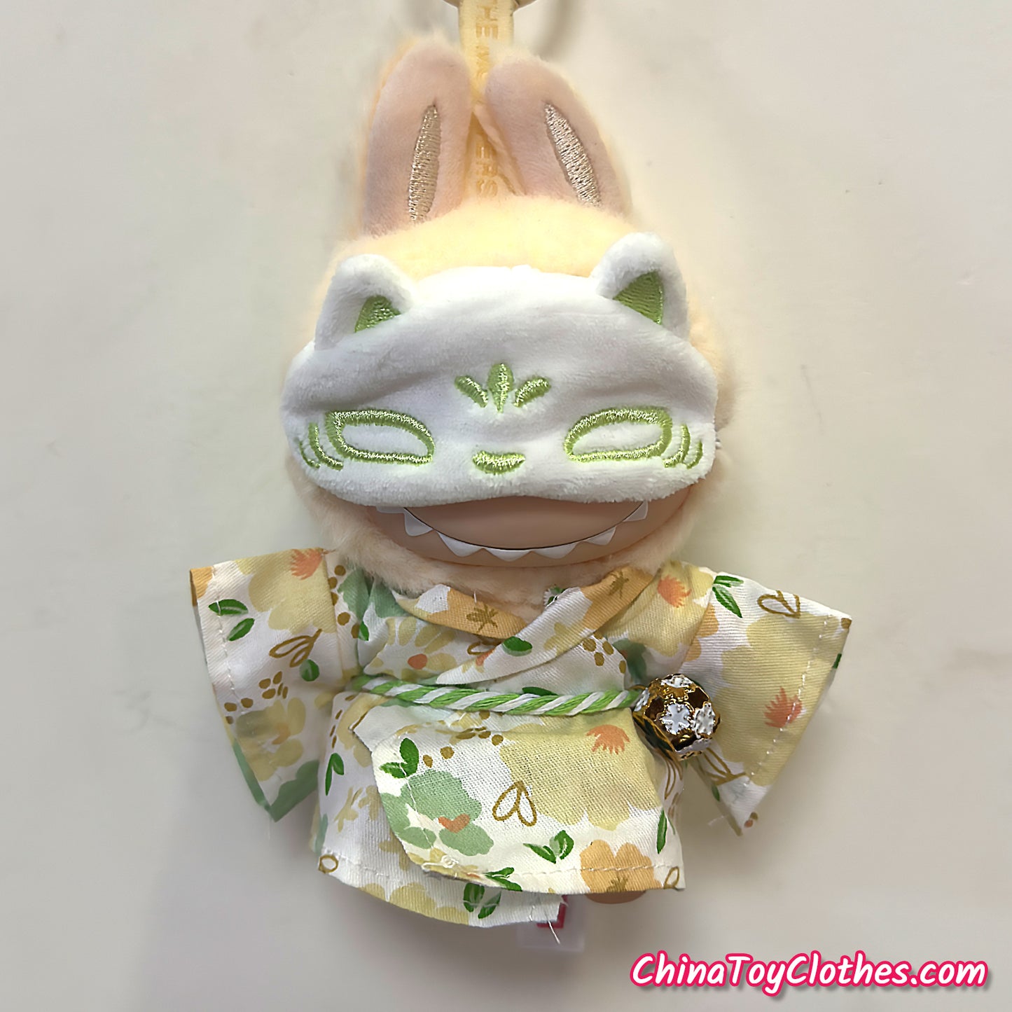 LABUBU 17cm The Monsters Plush Doll Handmade Clothes Cute Yellow Comic Outfit with Mask NO TOY