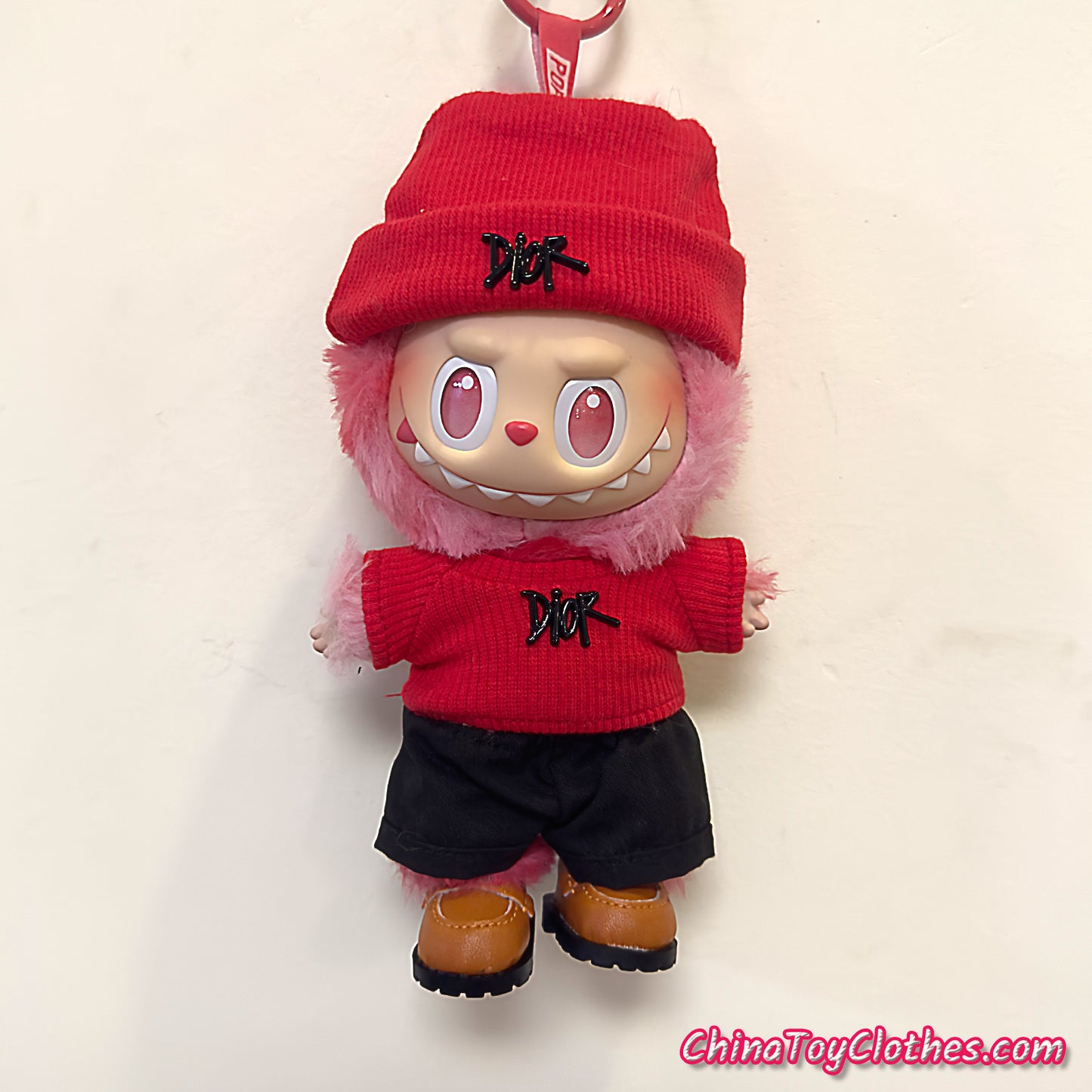 LABUBU 17cm The Monsters Plush Doll Handmade Cute Red DD Sweater Glasses NO TOY