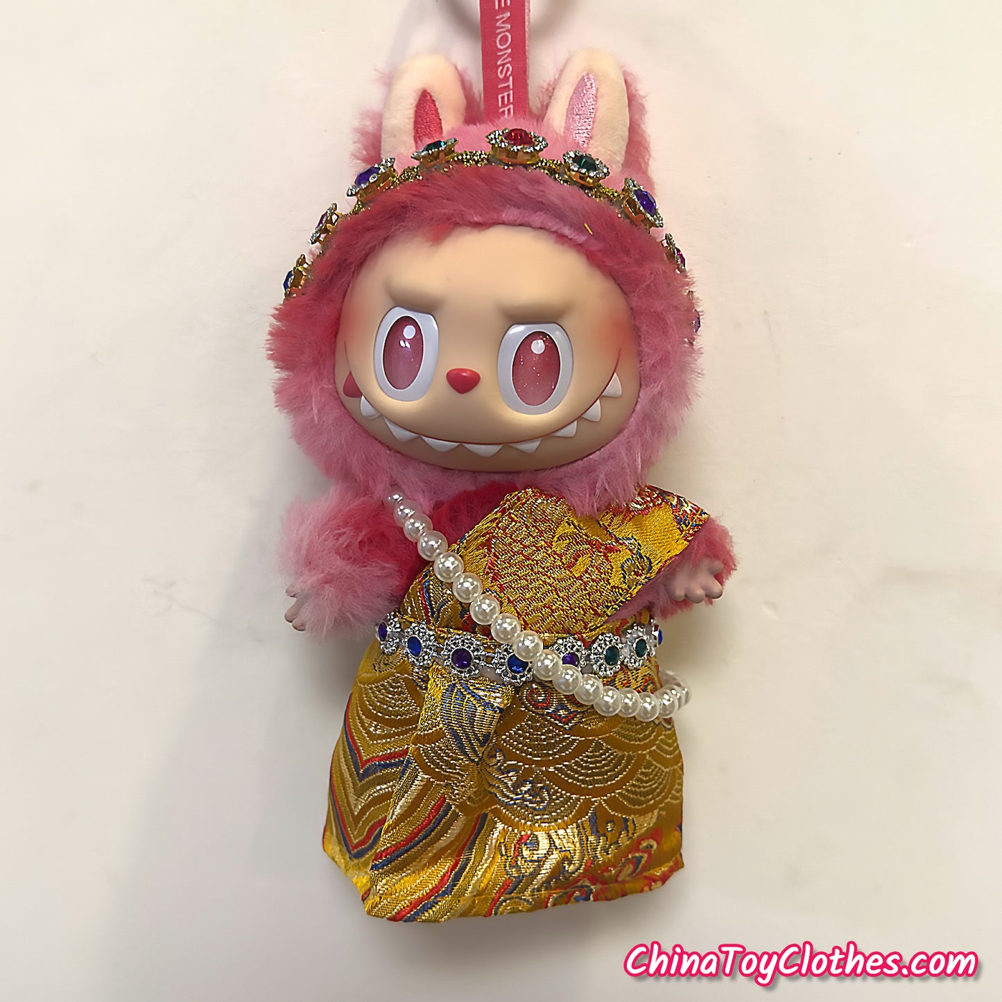 LABUBU 17cm The Monsters Plush Doll Handmade Clothes Cute Traditional Thai Golden Outfit NO TOY