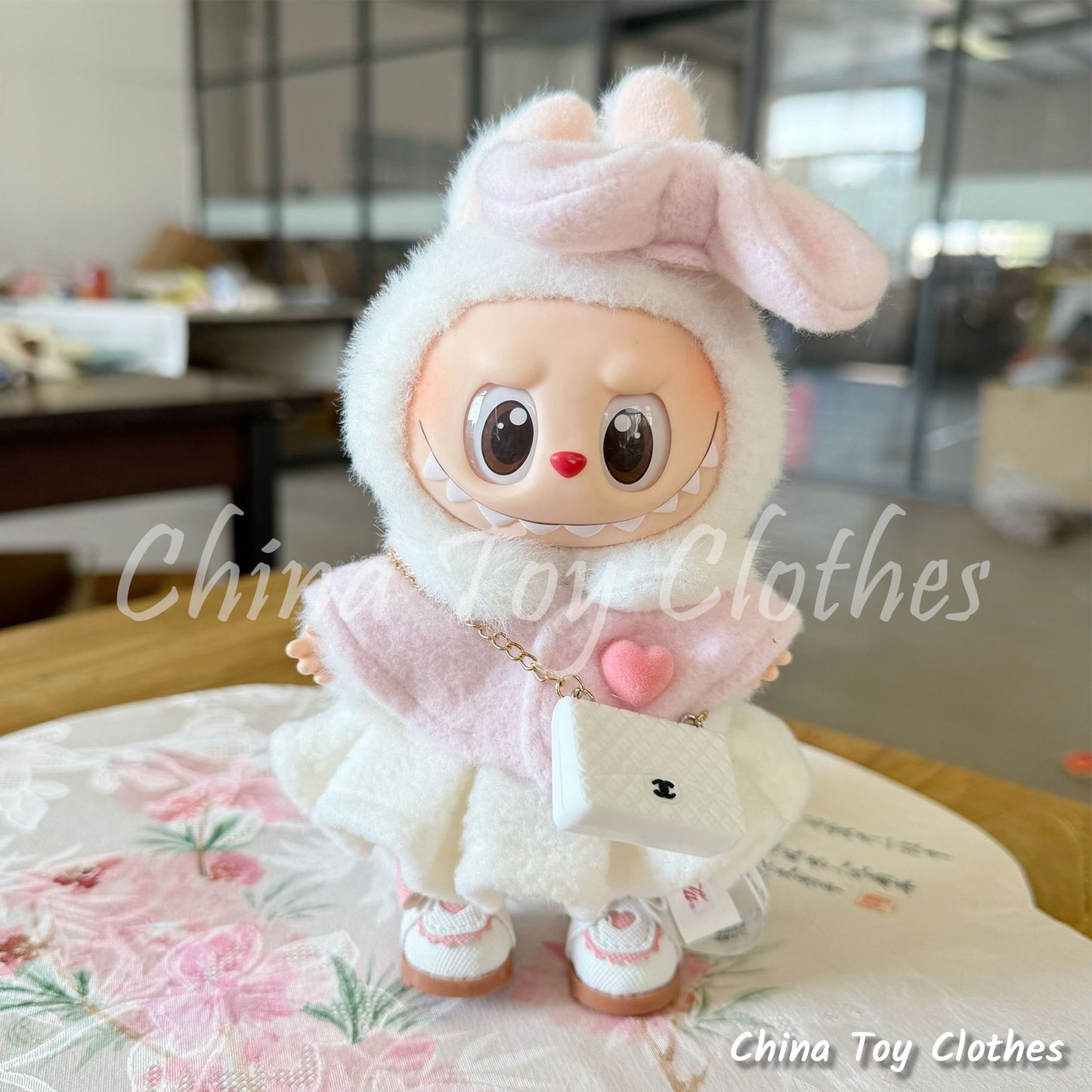 LABUBU 17cm The Monsters Plush Doll Clothes Pink Princess Outfit Plus Bag Shoes NO TOY