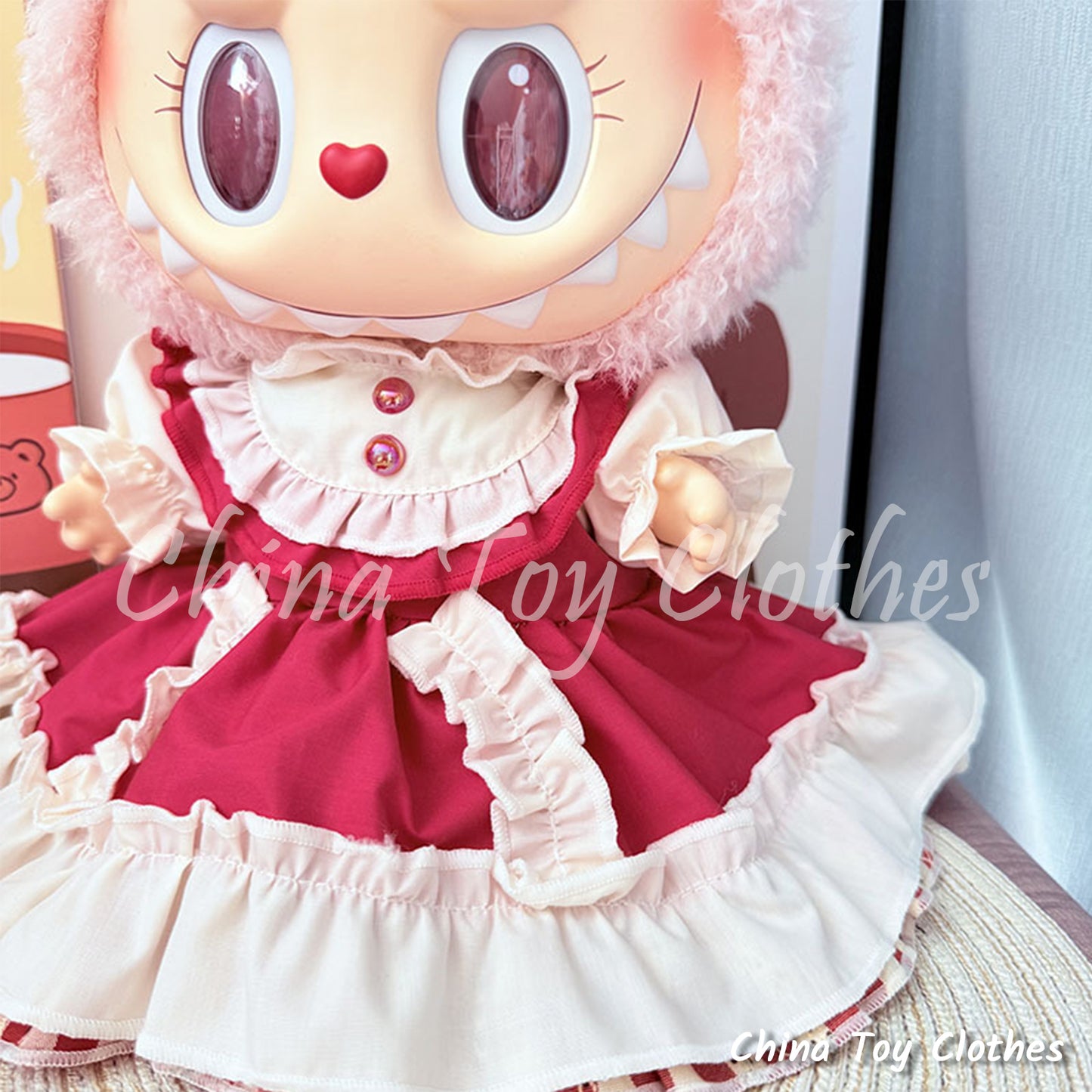 LABUBU 38cm 15inch The Monsters Plush Doll Clothes Handmade Red Princess Lolita Dress NO TOY