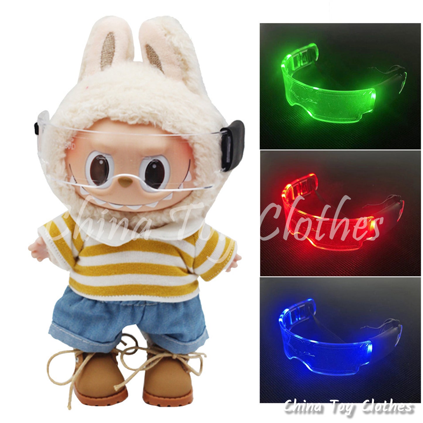 LABUBU 17cm 7" Monsters Plush Doll Glasses Colorful LED Lighting Cyberpunk Style NO TOY