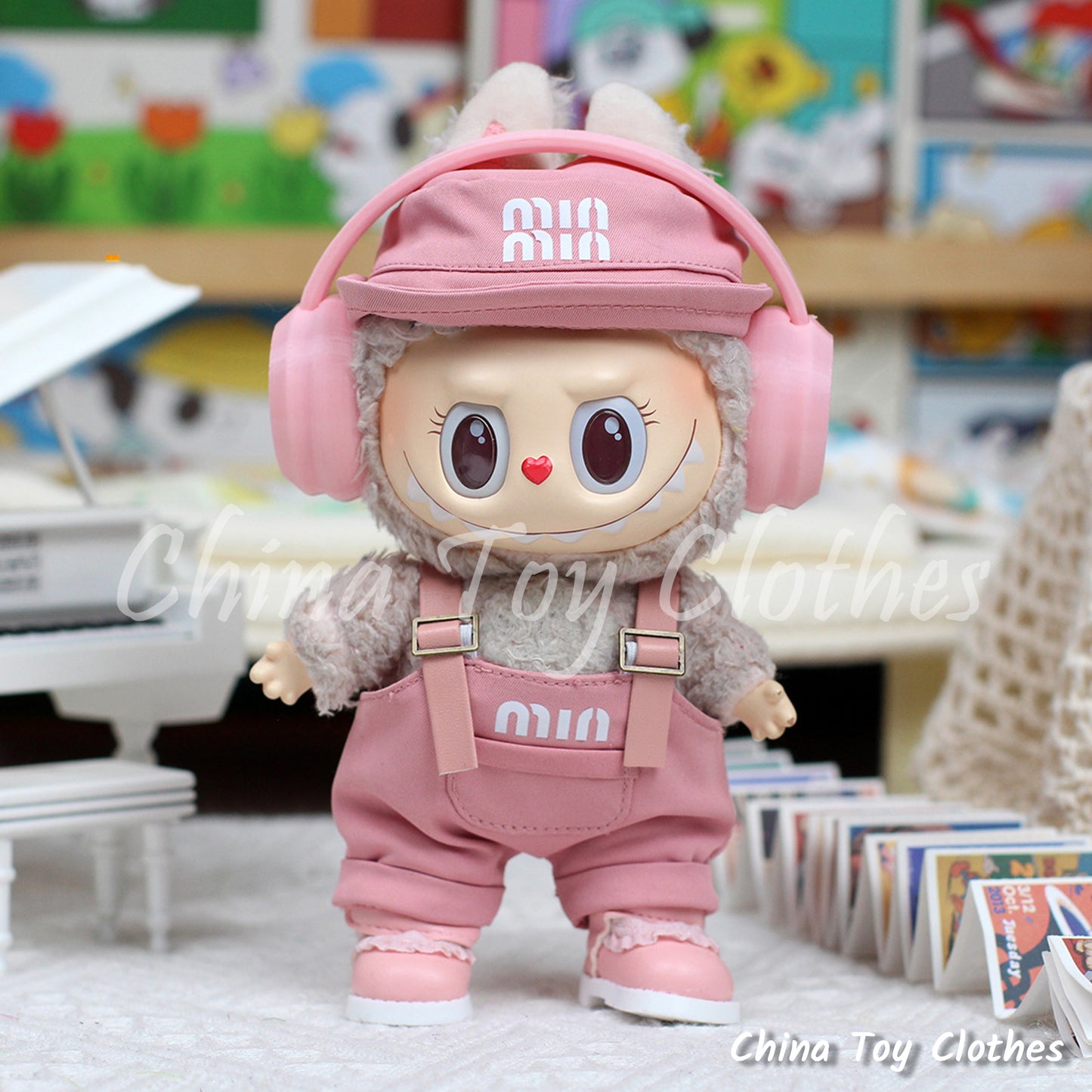 LABUBU 17cm The Monsters Plush Doll Handmade Clothes Elegant MINMIN Fashion Outfit Headphones NO TOY