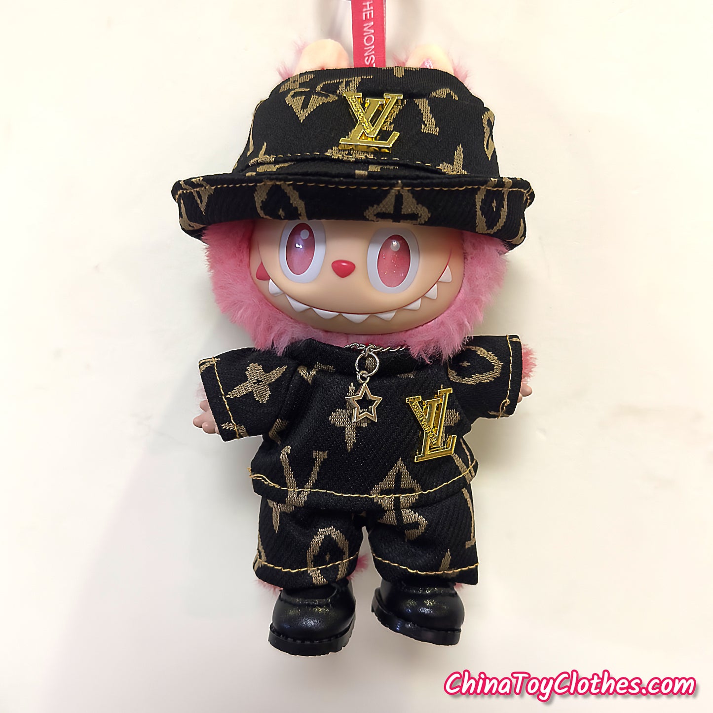 LABUBU 17cm The Monsters Plush Doll Clothes Black VV Fashion with Hat Outfit NO TOY