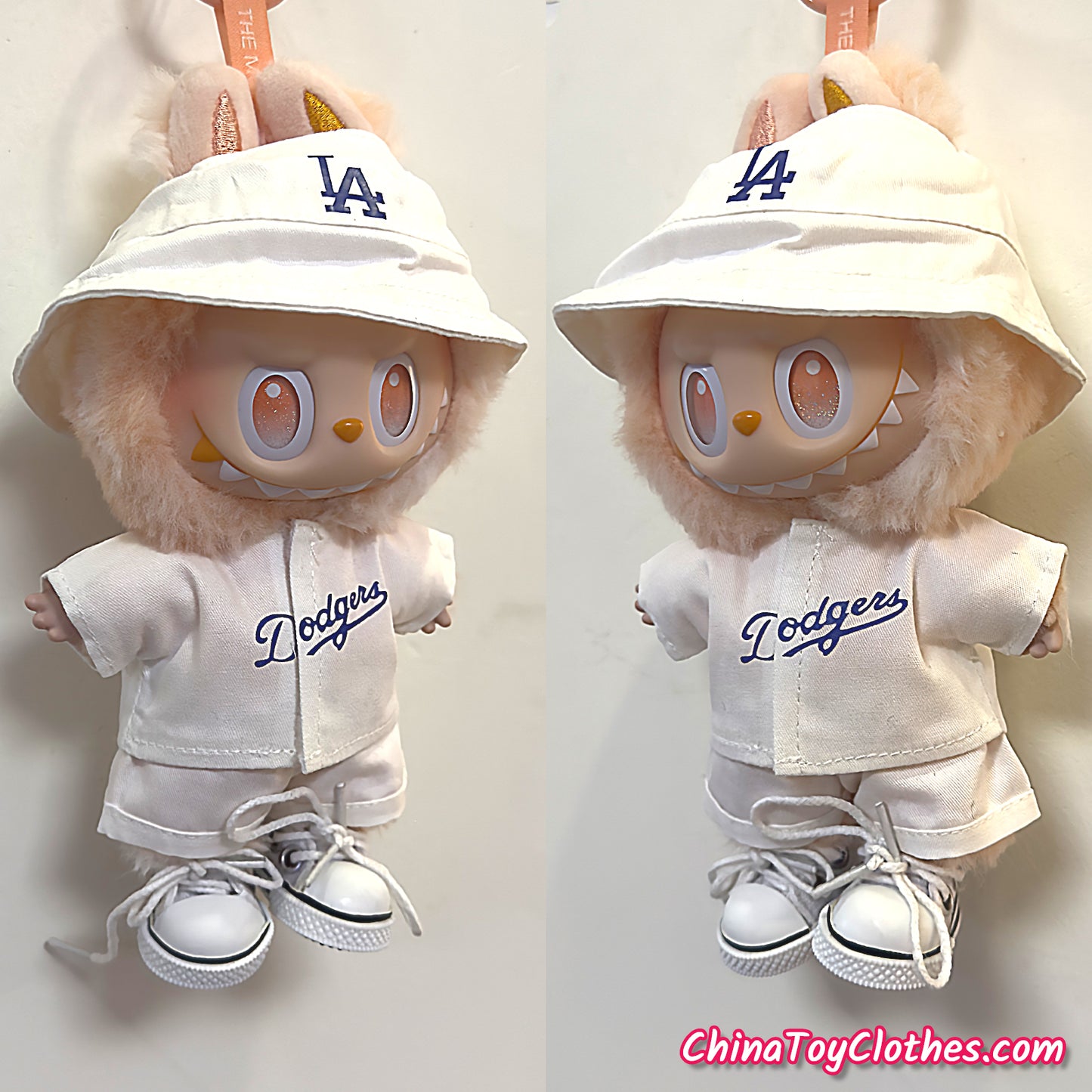 LABUBU 17cm The Monsters Plush Doll Replacing Clothes White LA Dodgers No. 5 FREEMAN Sportswear Outfit NO TOY