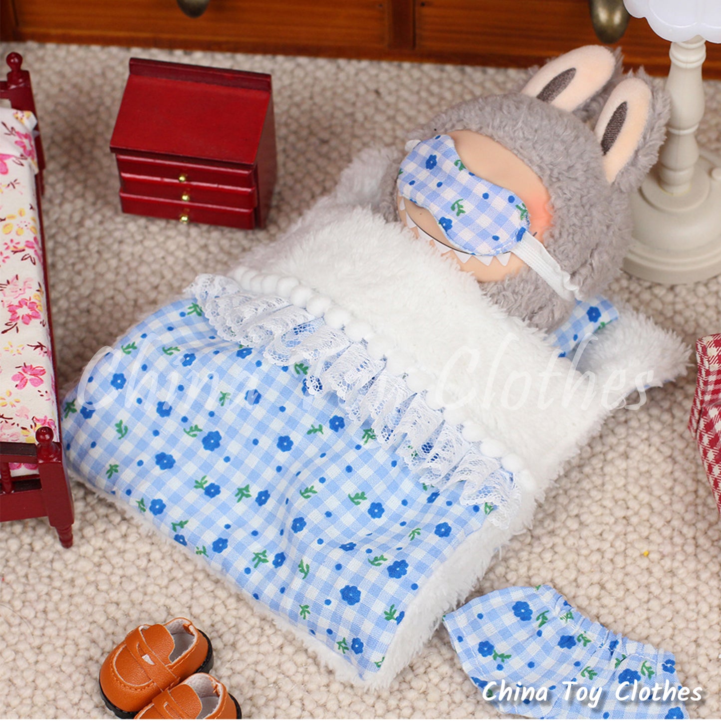 LABUBU 17cm The Monsters Plush Doll Accessories Lovely Sleeping Bed and Pajamas NO TOY