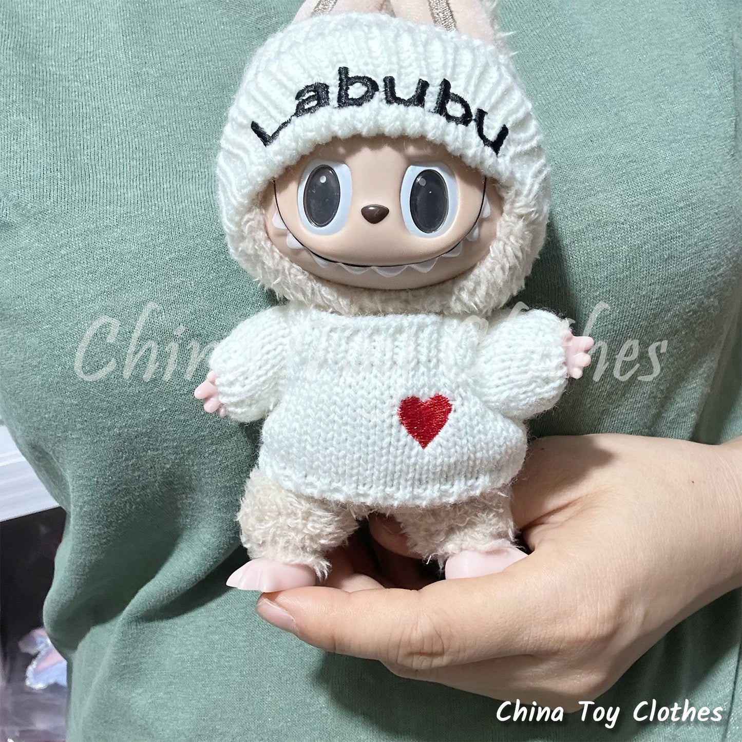 LABUBU 17cm The Monsters Plush Doll Clothes White Labubu Knitting Hat and Sweater NO TOY