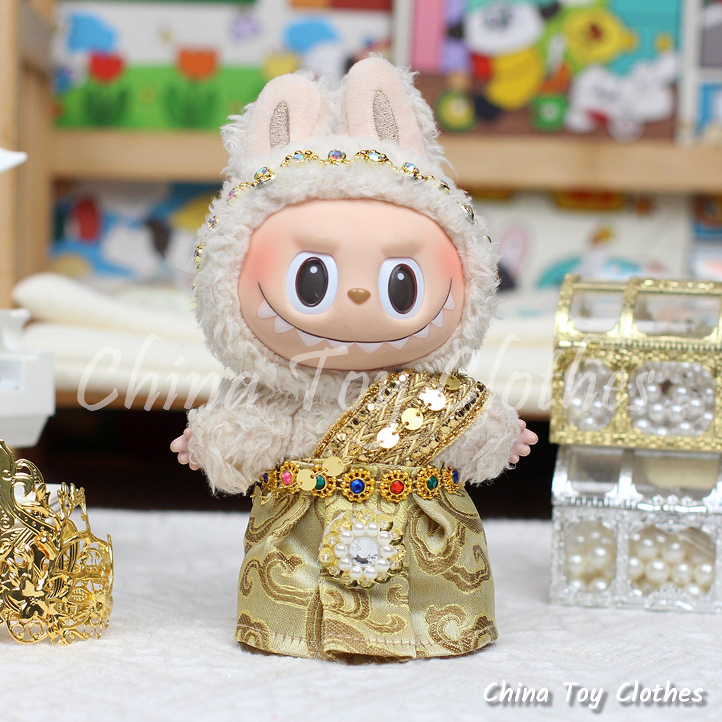 LABUBU 17cm The Monsters Plush Doll Handmade Clothes Cute Traditional Thai Outfit NO TOY