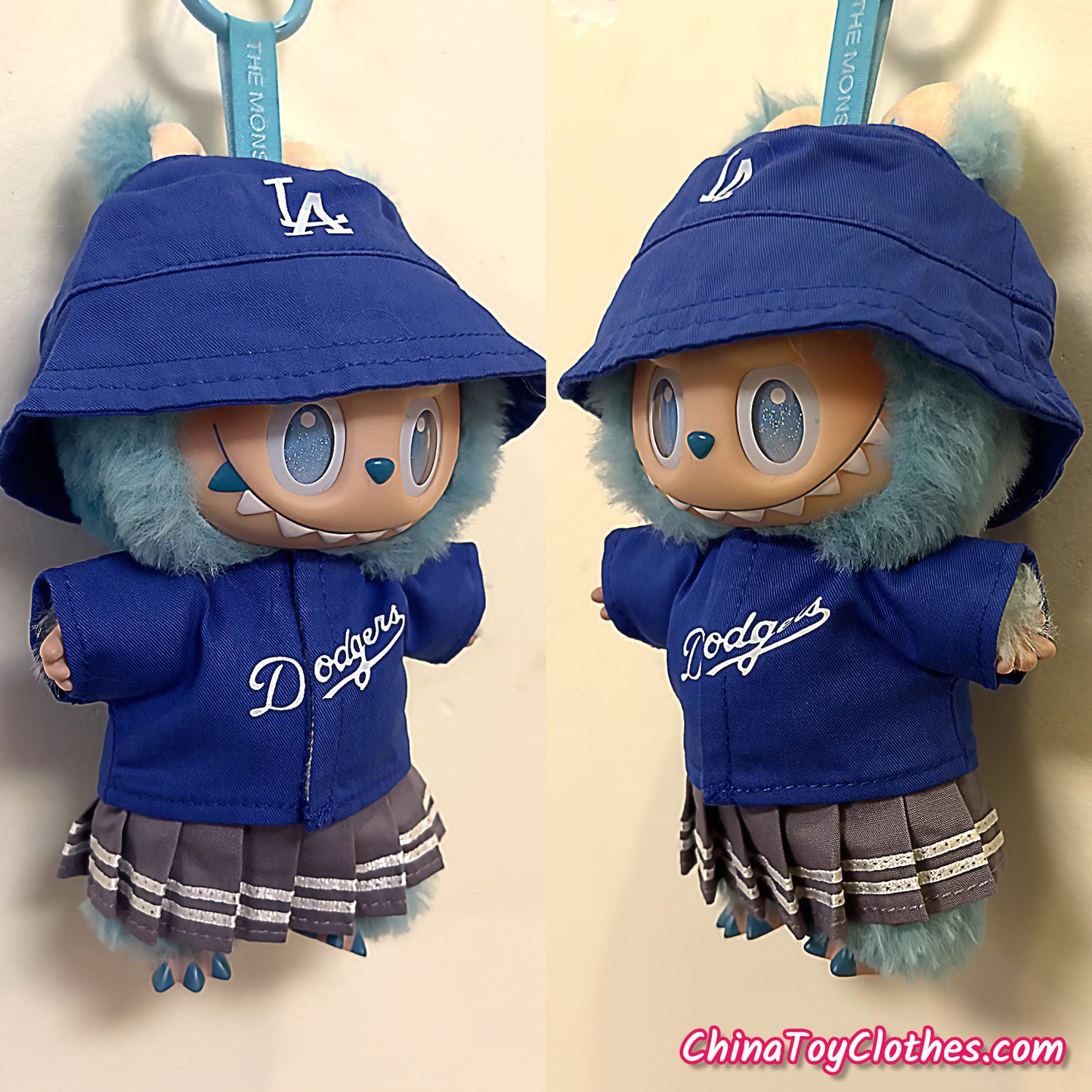 LABUBU 17cm The Monsters Plush Doll Replacing Clothes Blue LA Dodgers No. 50 BETTS Sportswear Outfit NO TOY