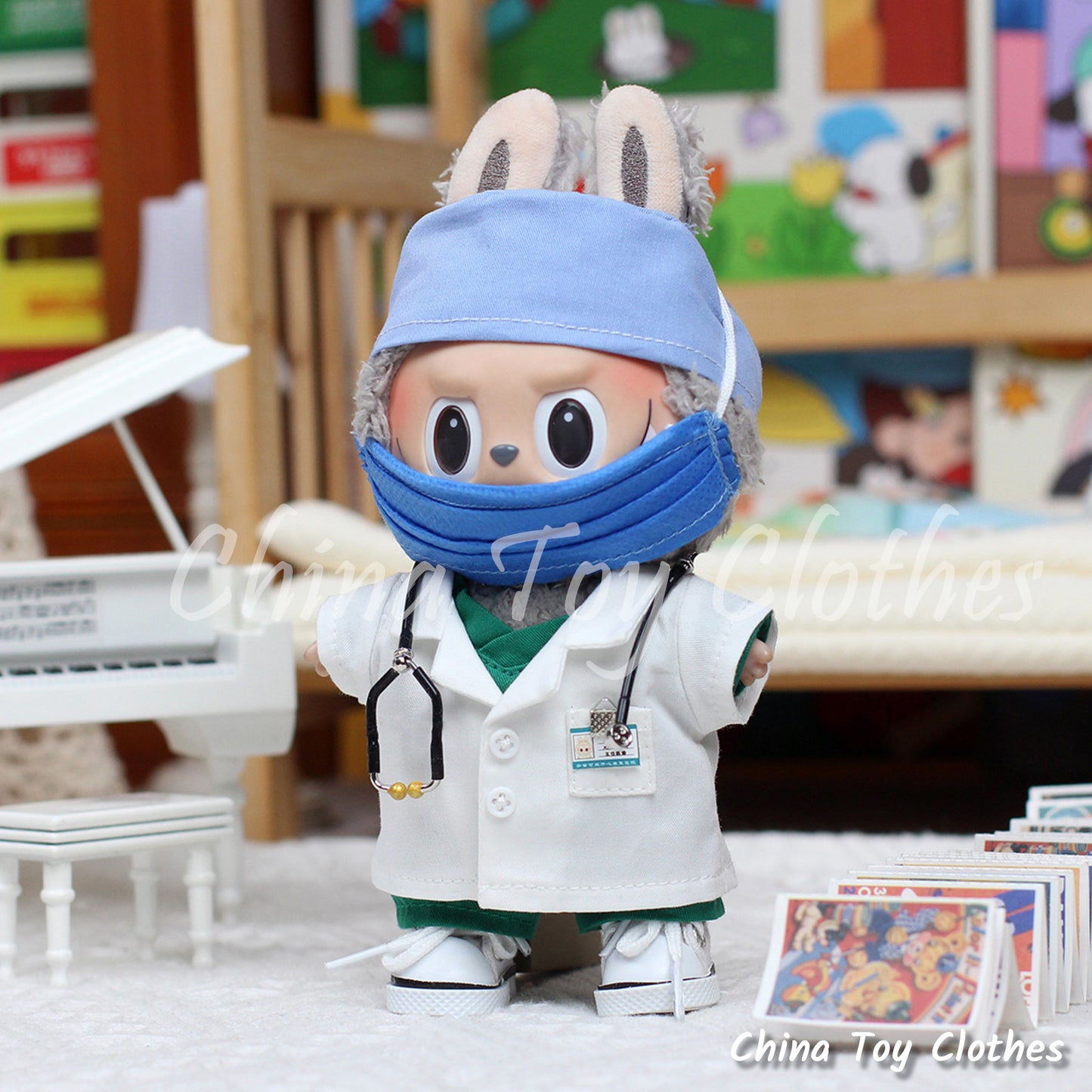 LABUBU 17cm The Monsters Plush Doll Handmade Clothes Cute Doctor and Nurse Outfit NO TOY